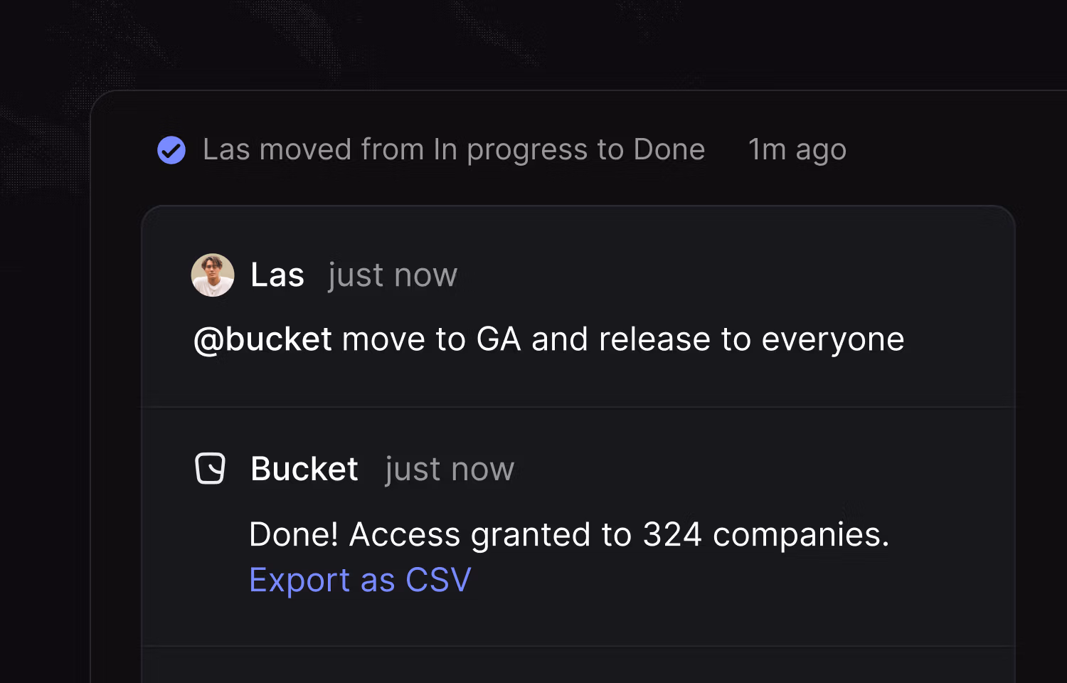 Moving a feature flag to GA from Linear and Bucket confirming it's done