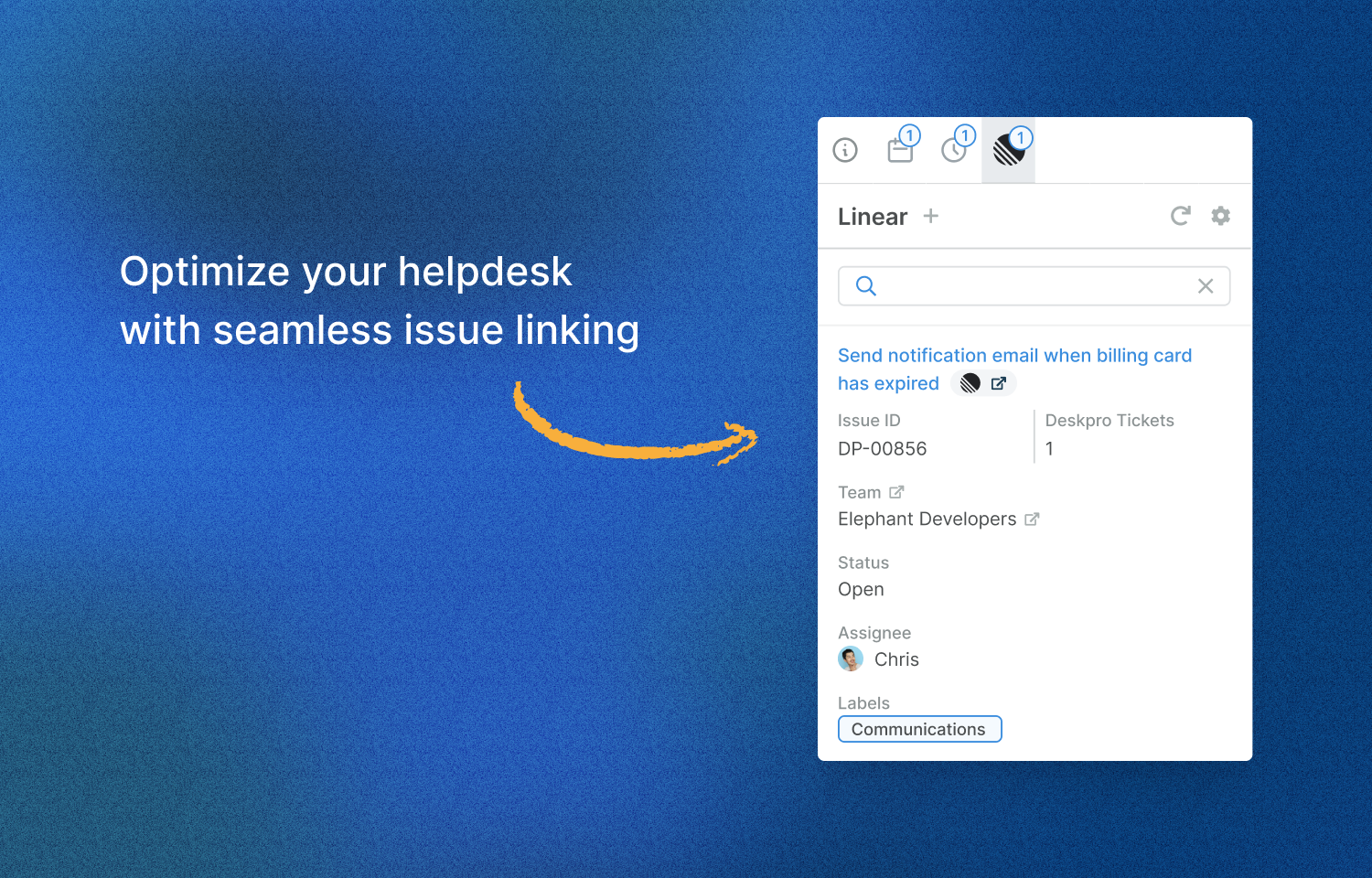 Deskpro showing linked Linear issue