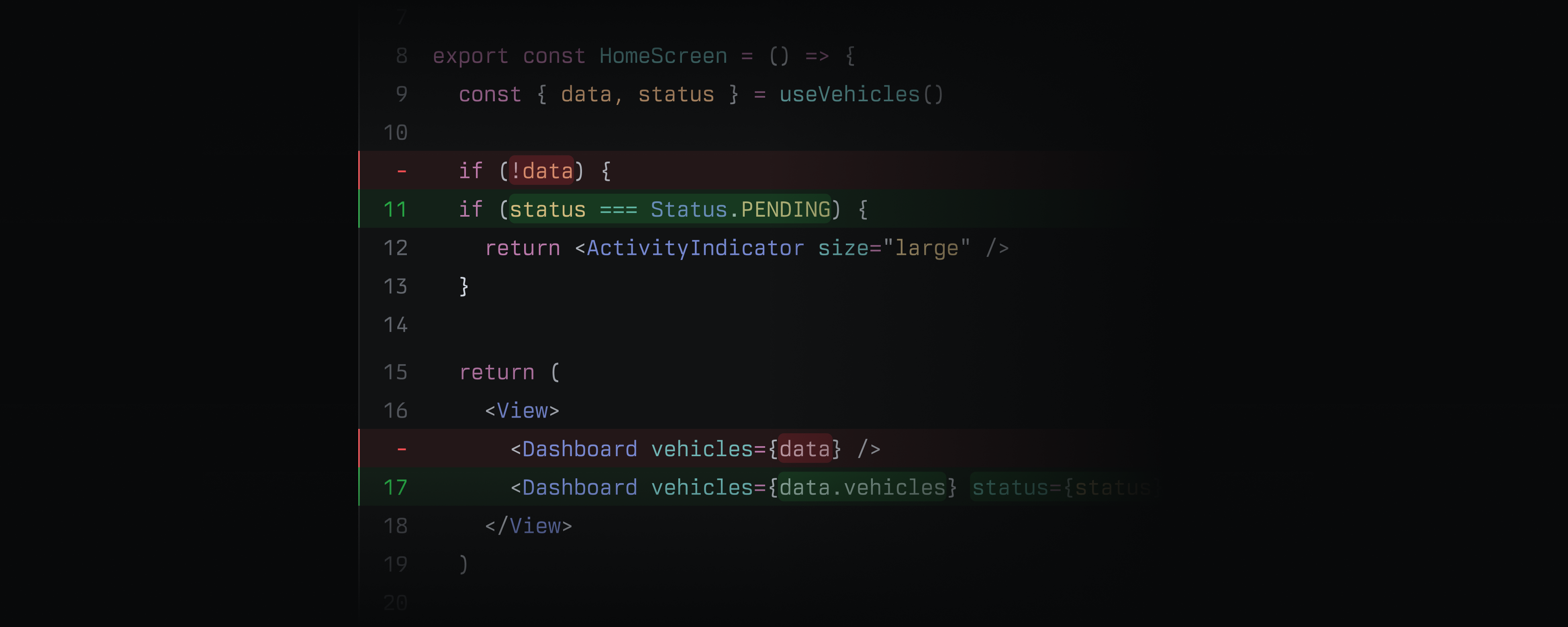 UI showing structural diff highlighting in Linear