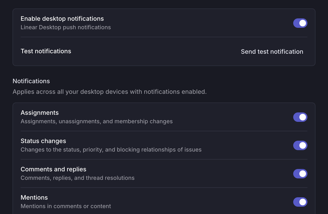 Notification methods toggles
