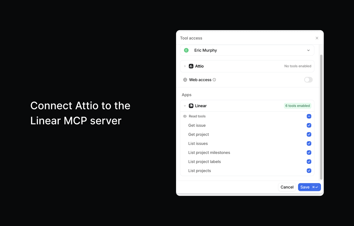 Enable Linear MCP tools for an Attio agent