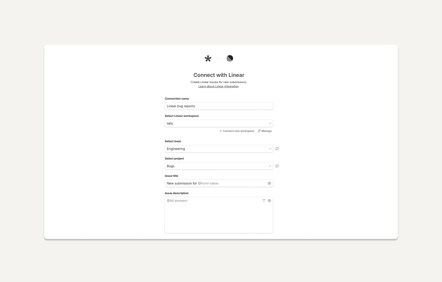 Mapping Tally form fields to Linear