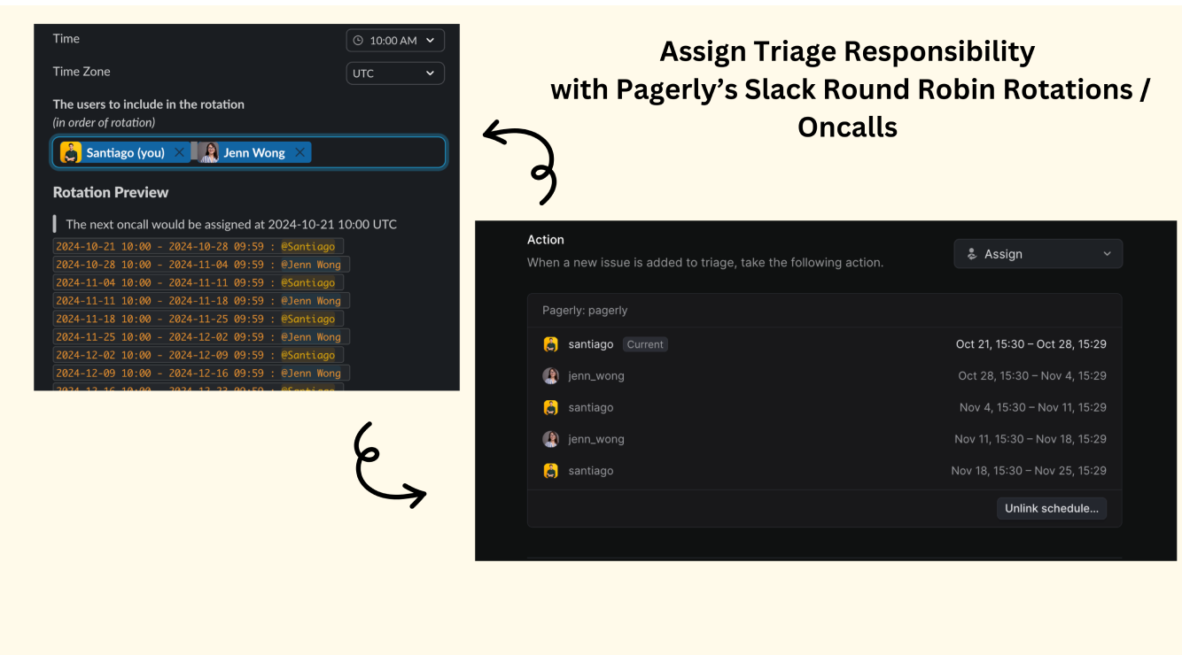 Slack and Linear interfaces showing Pagerly integration