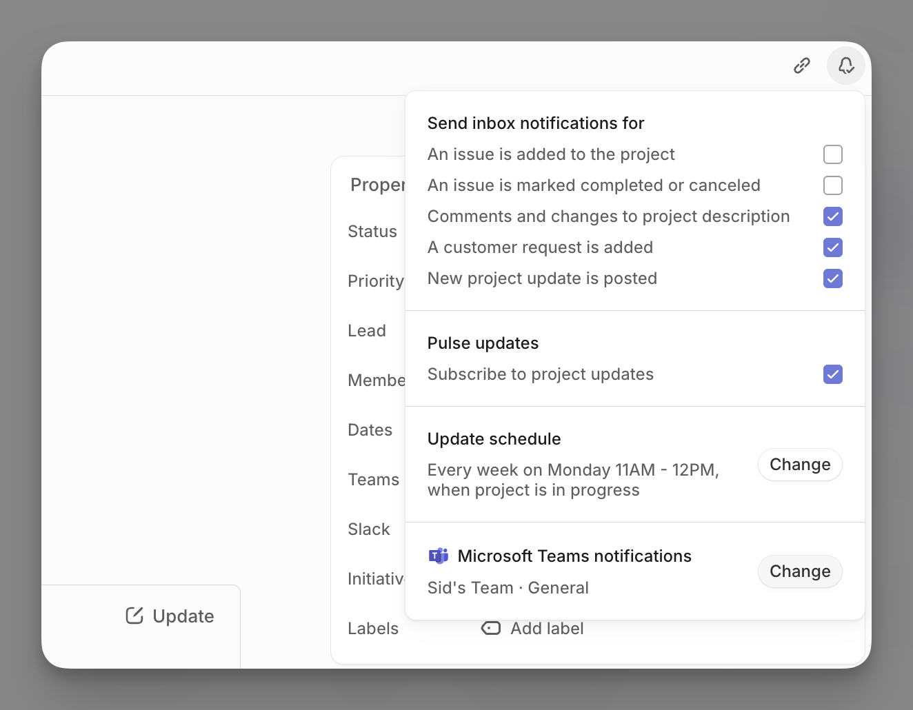 Configure a MS Teams channel for project update notifications