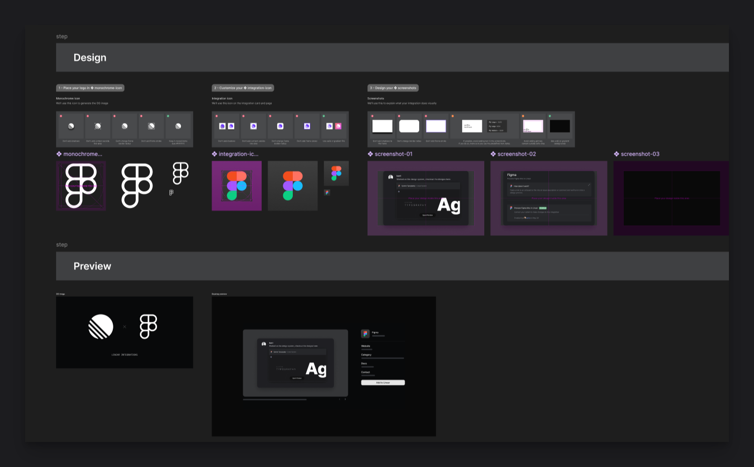 Figma file screenshot of Linear integration template