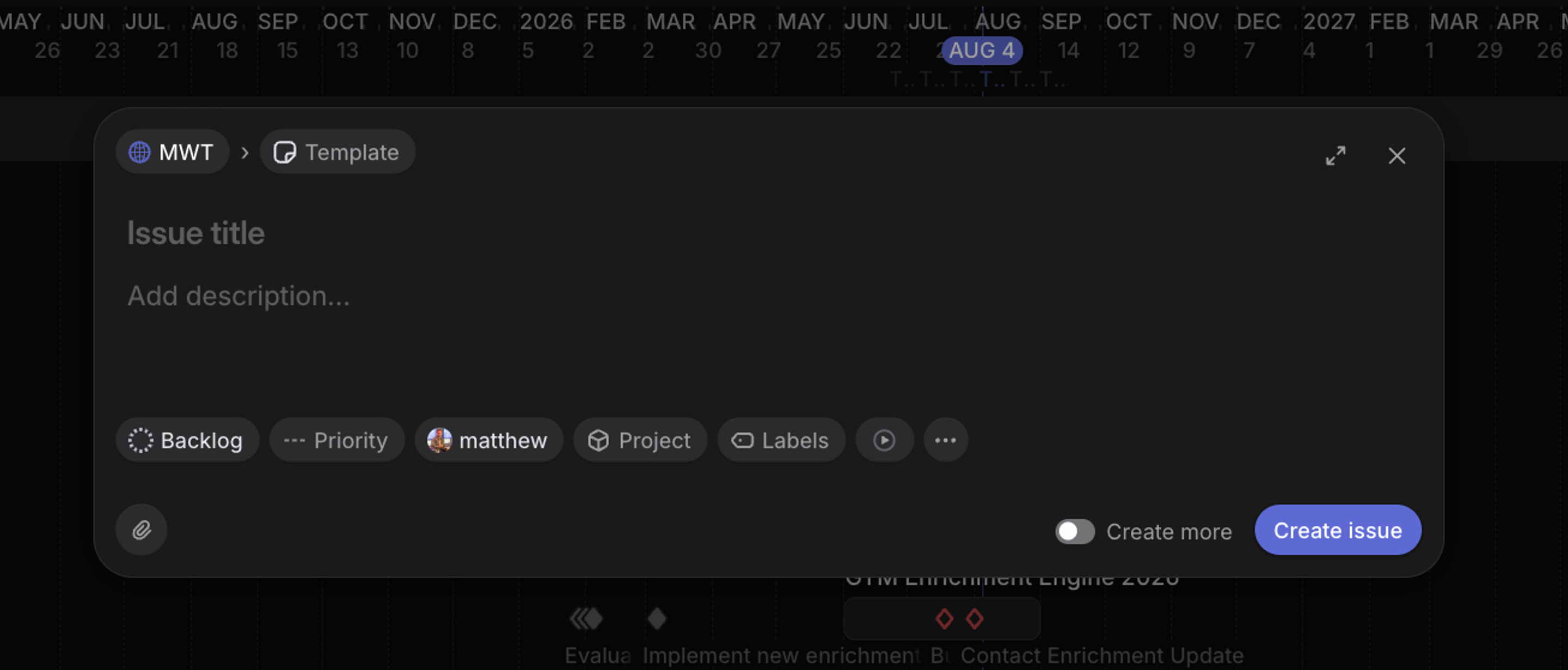 Issue creation modal in Linear.