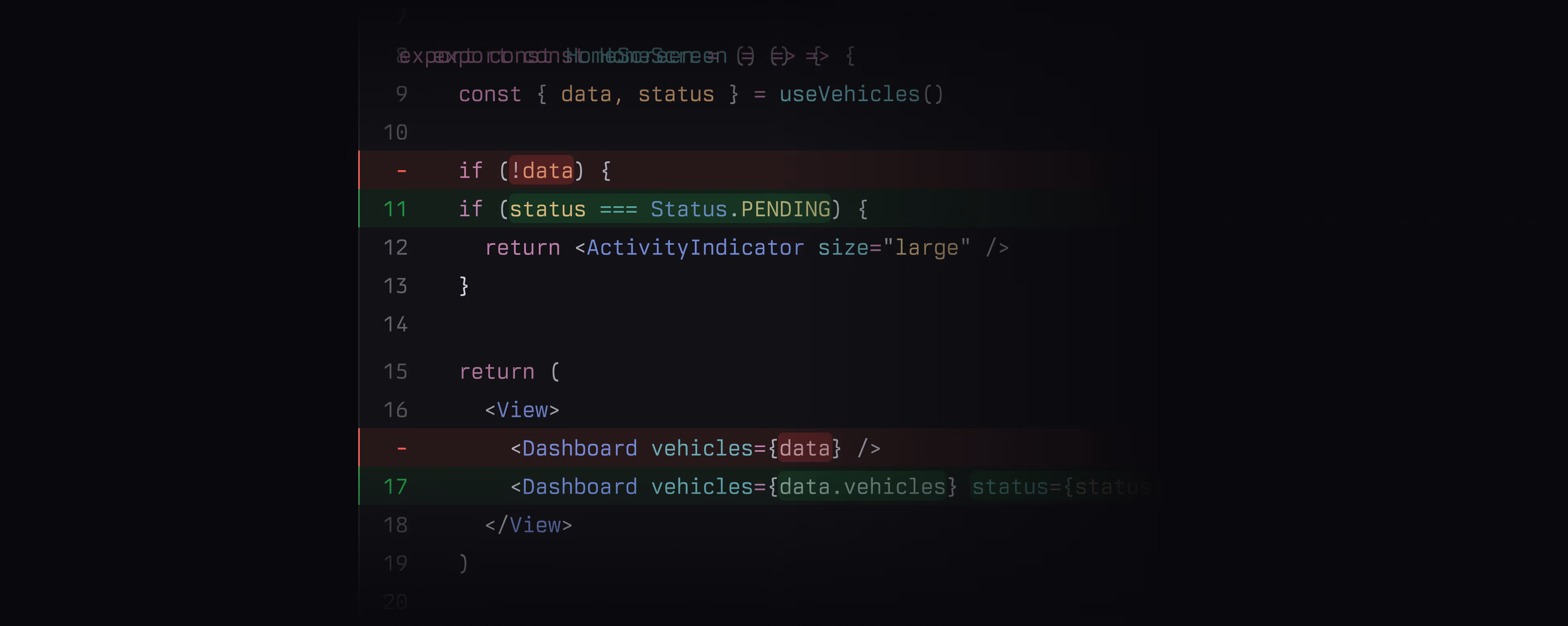 UI showing structural diff highlighting in Linear