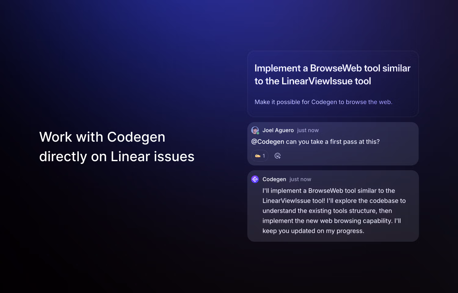 Codegen agent available on Linear issue
