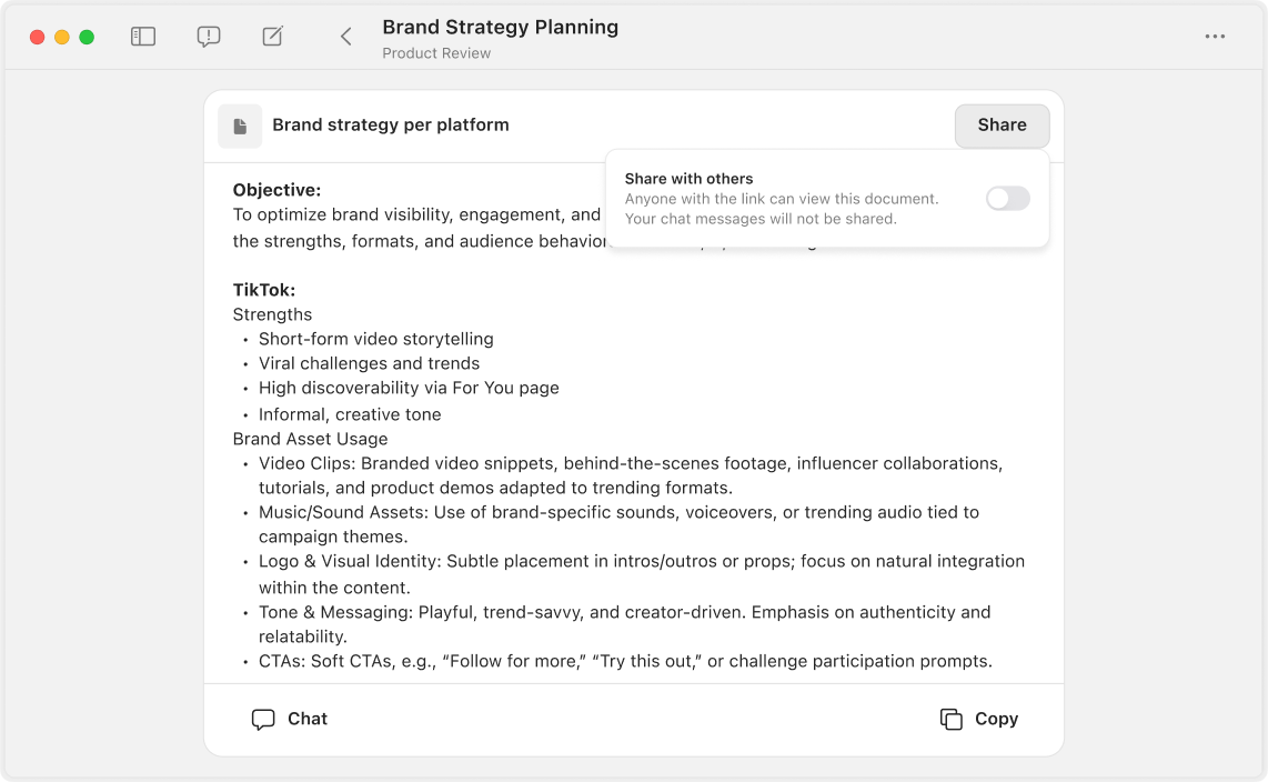 Collaborate on brand strategy documents with shareable notes