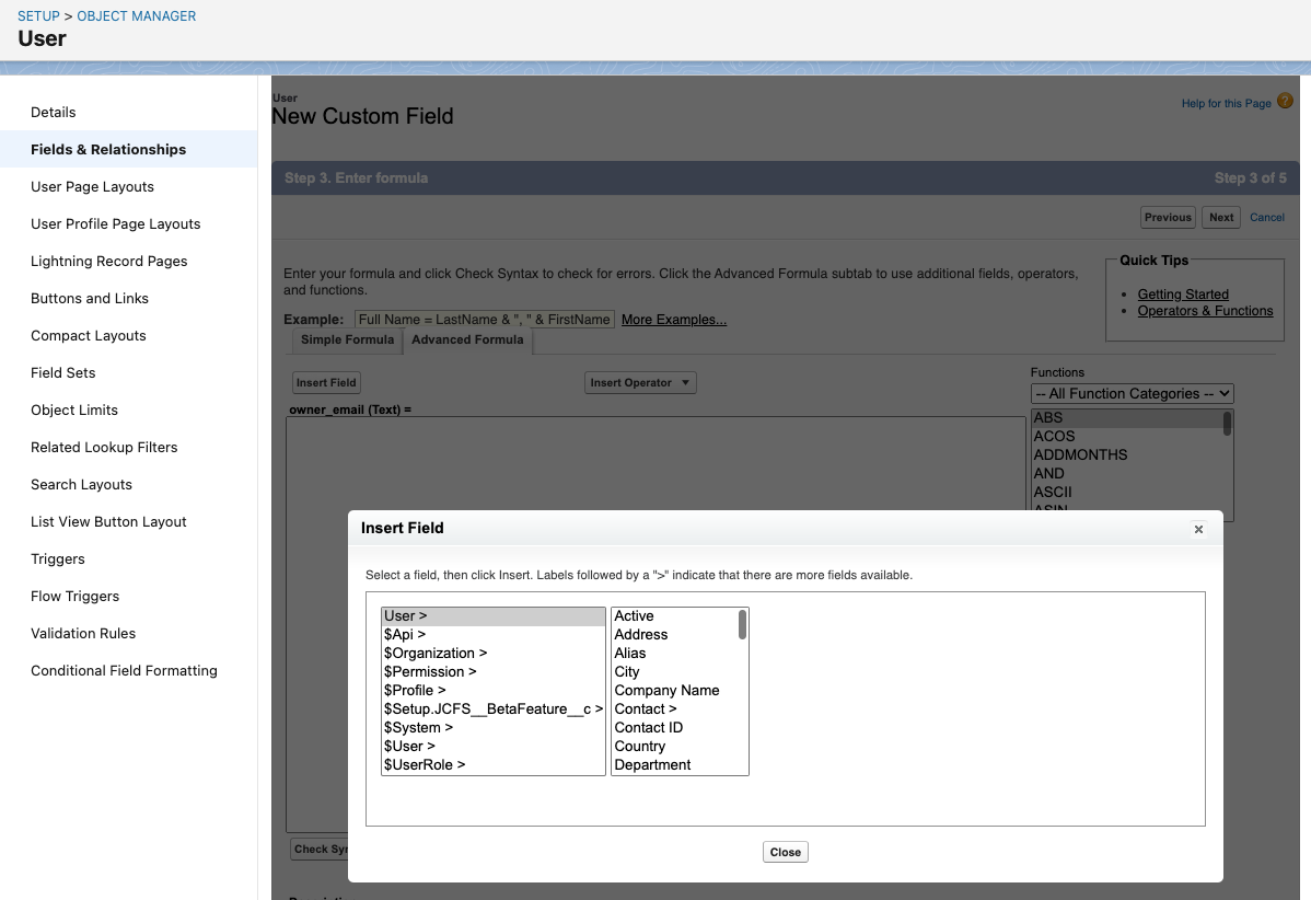 new custom field of type formula in Salesforce
