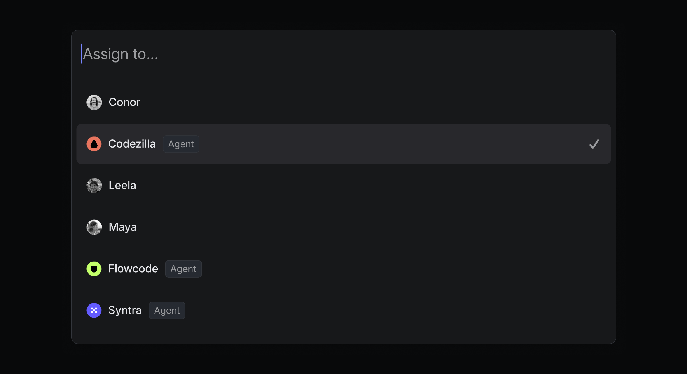 A screenshot of the command menu in Linear