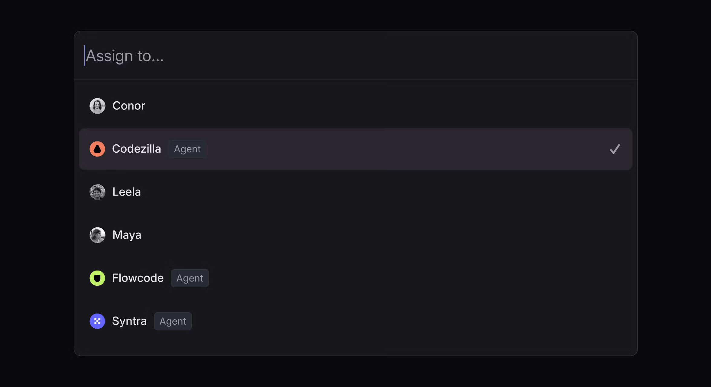 A screenshot of the command menu in Linear