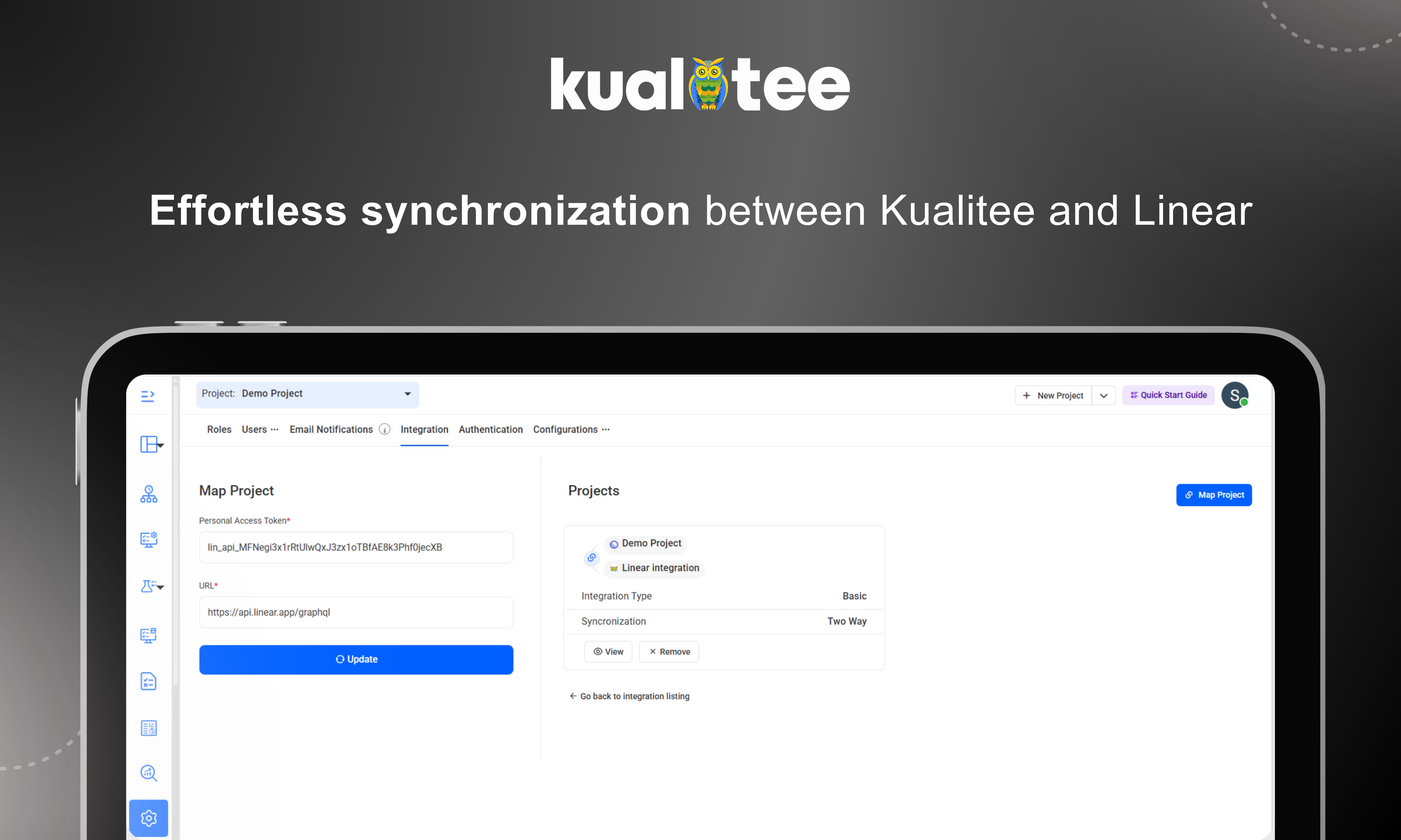 Kualitee interface syncing to Linear