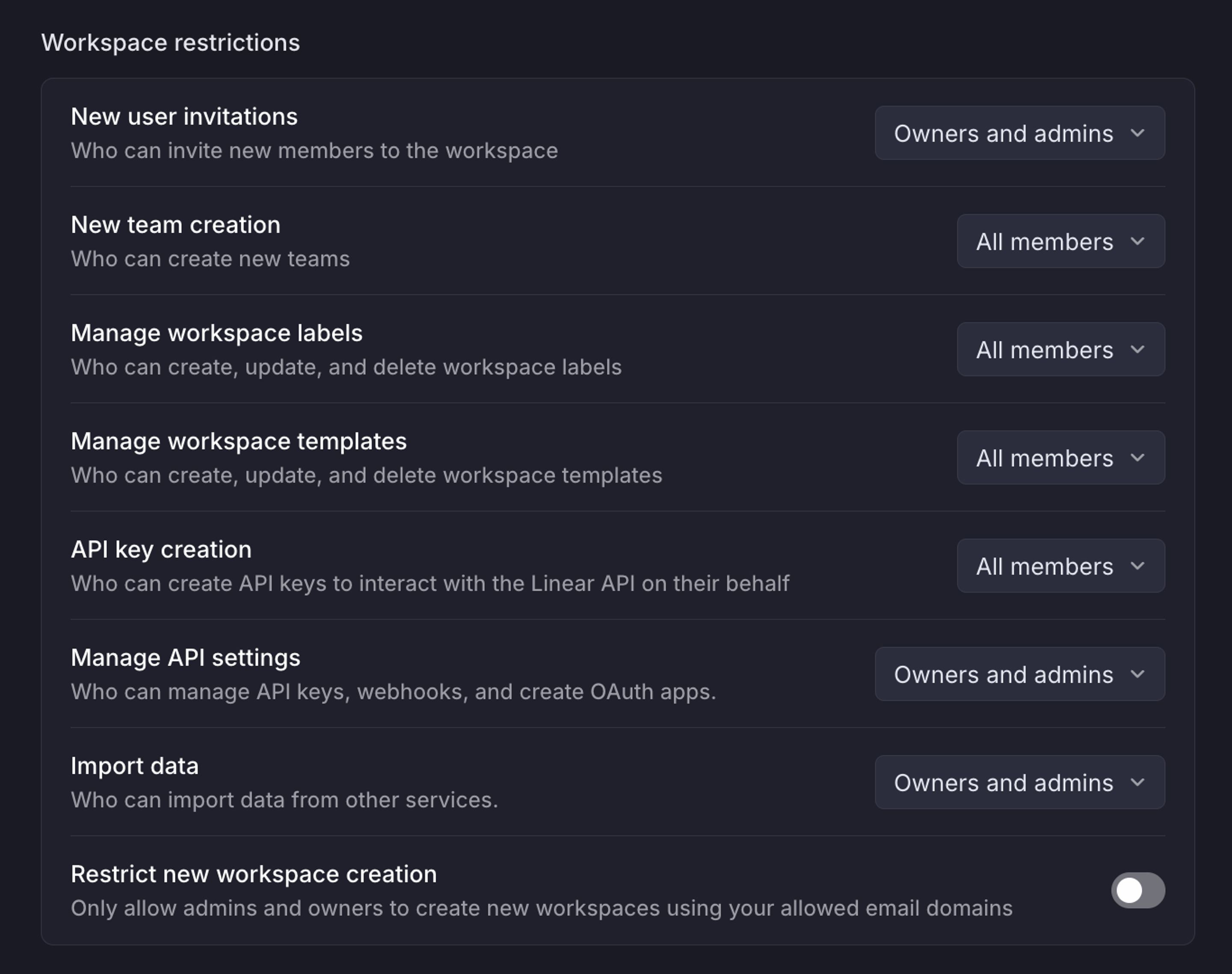 Workspace restrictions