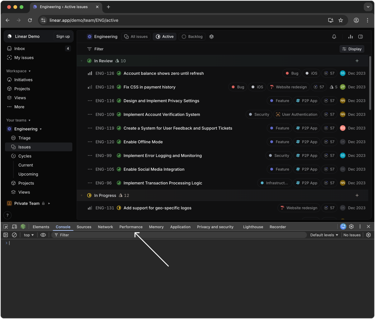 2. Navigate to the Performance tab