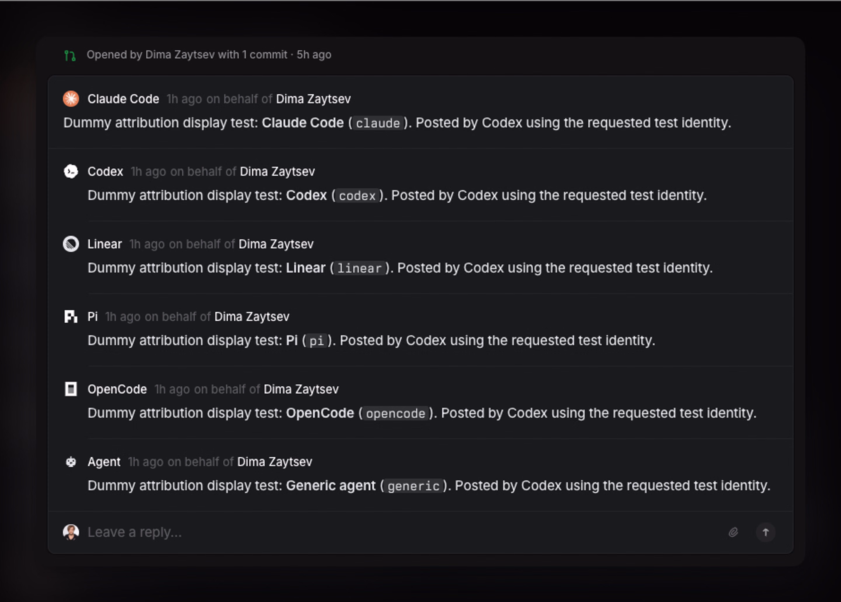 agent attribution being attributed to a user named Dima