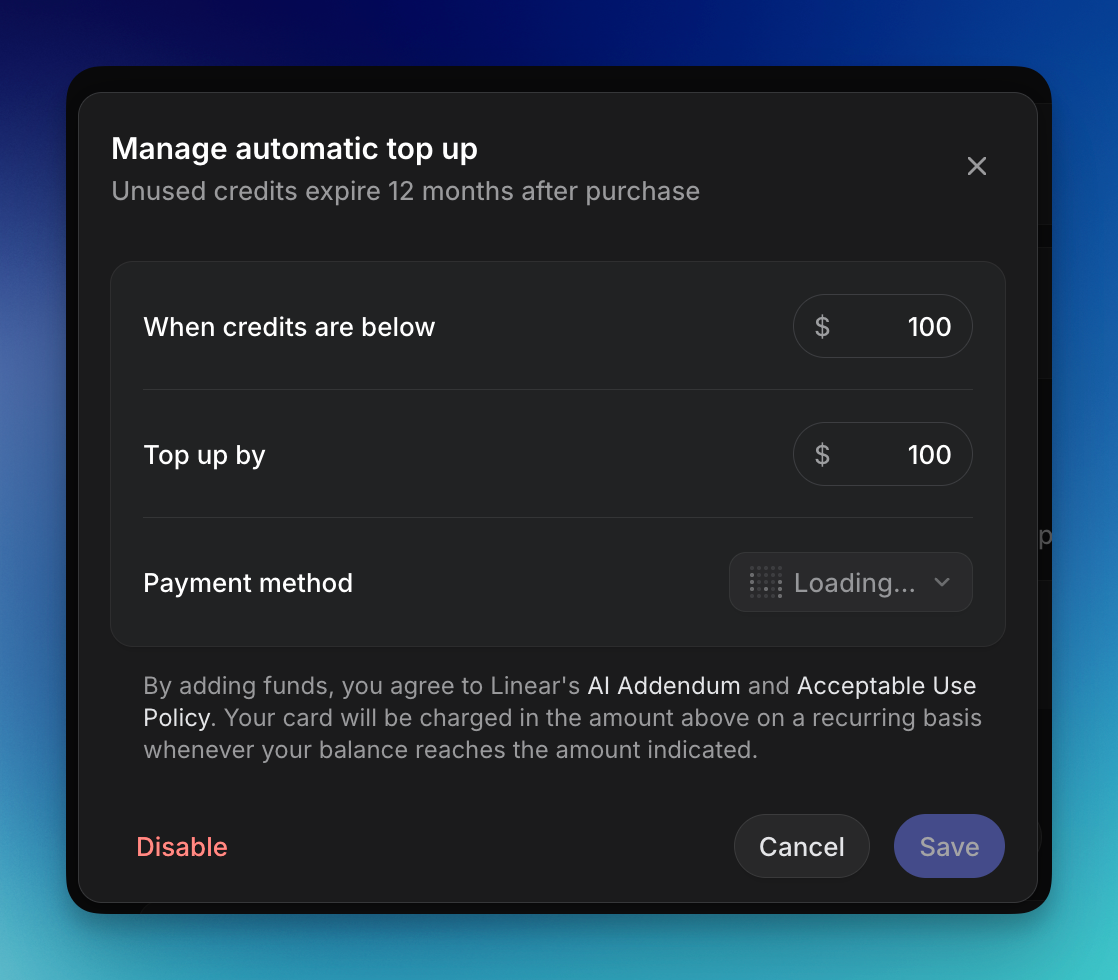 Manage automatic top-ups