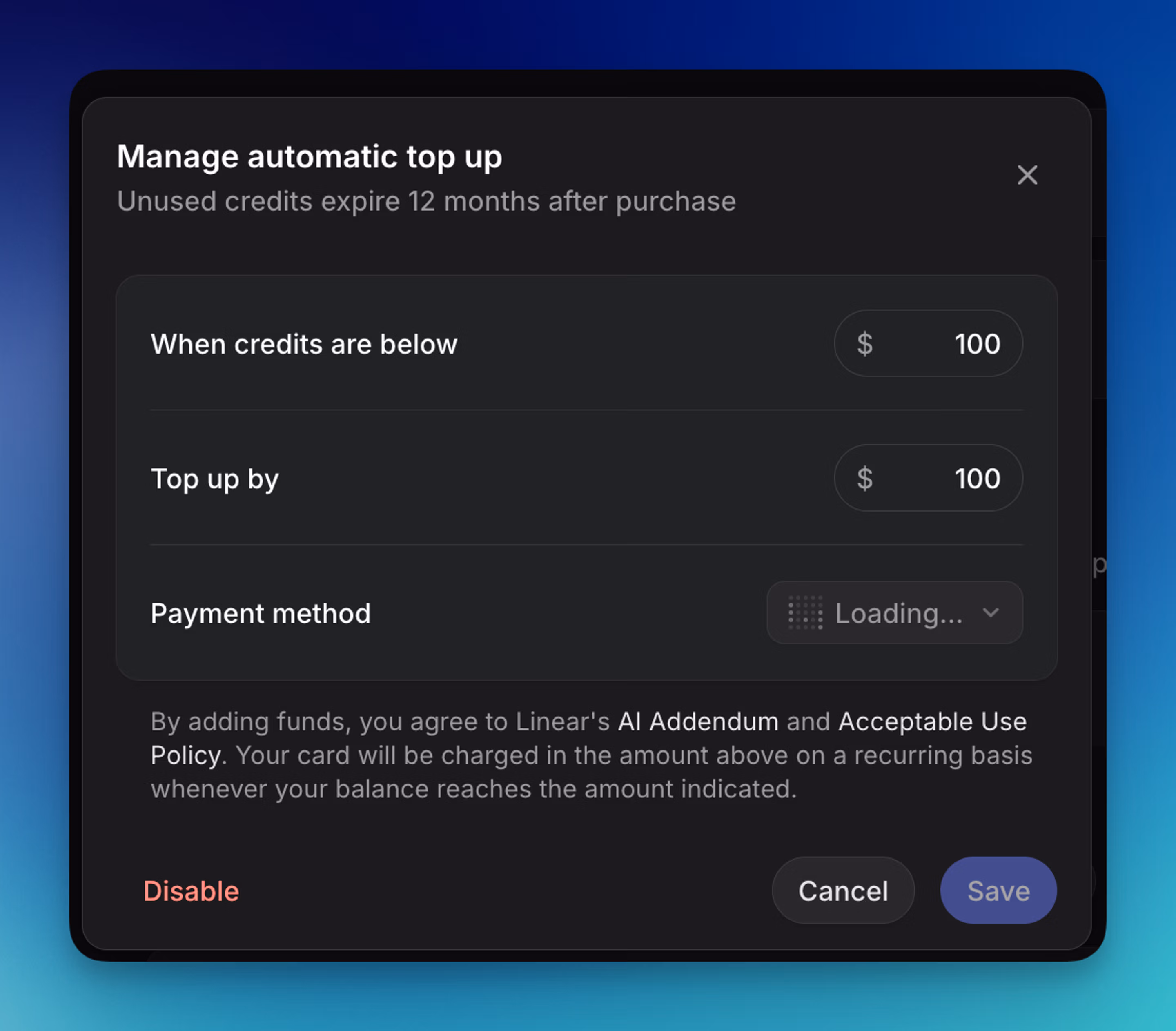 Manage automatic top-ups