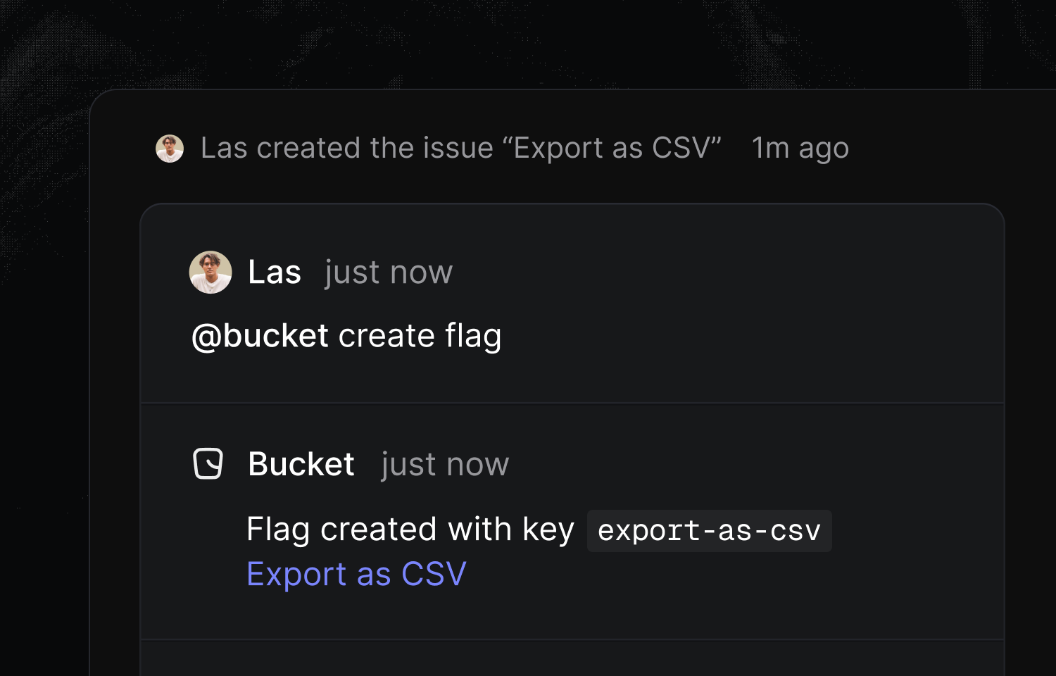 mentioning @bucket in Linear to create a flag