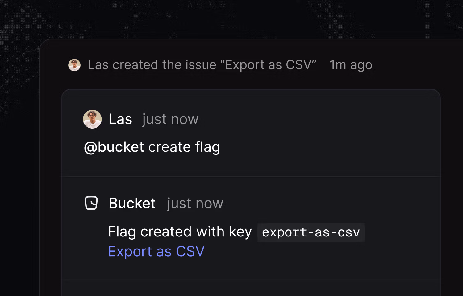 mentioning @bucket in Linear to create a flag
