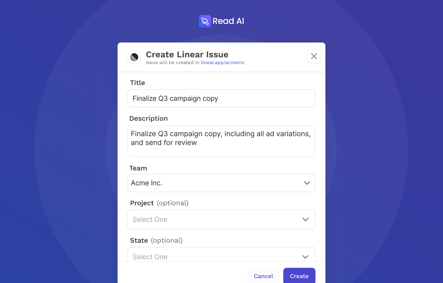 Setting the project, status, and other issue details