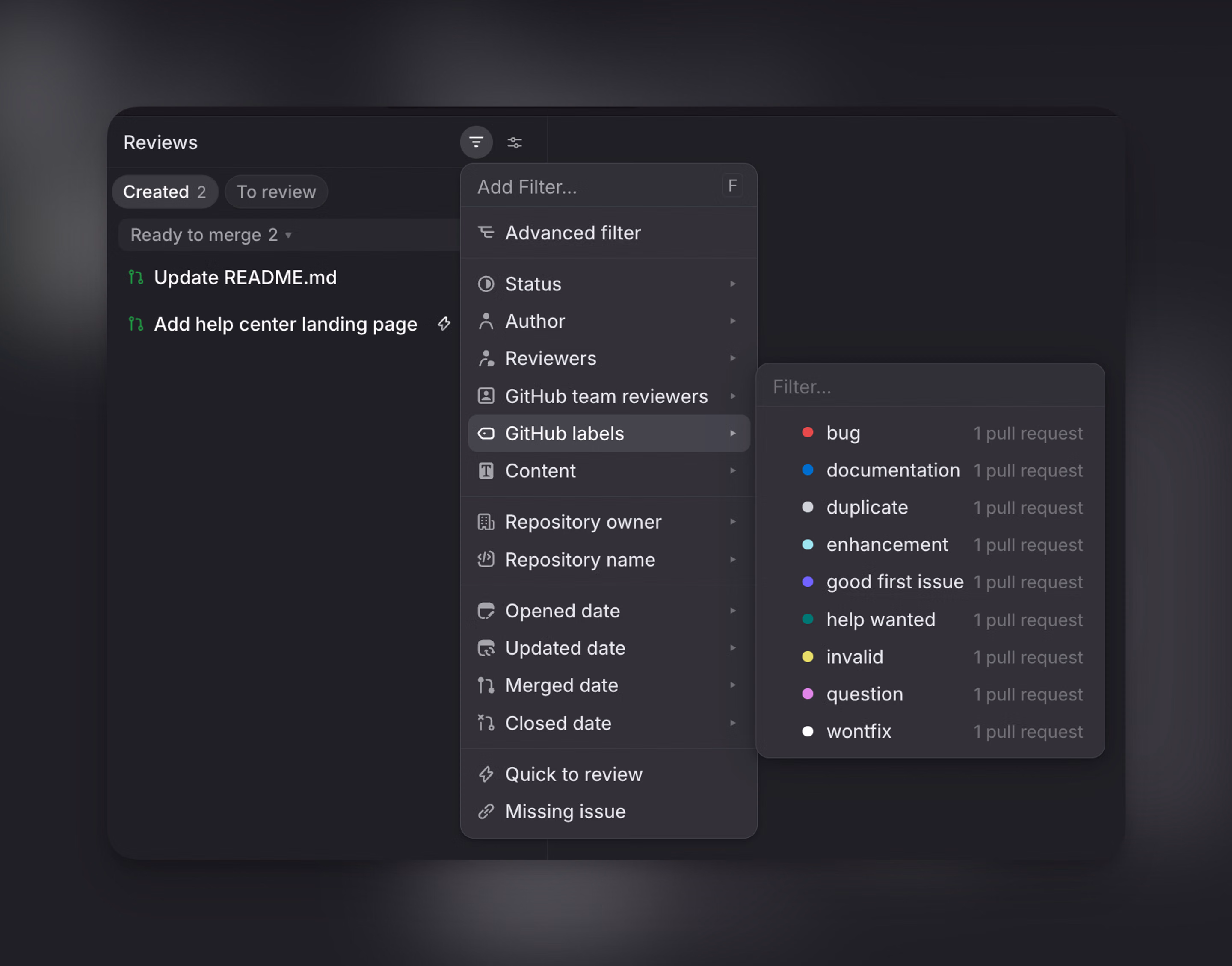 Filtering GH Labels