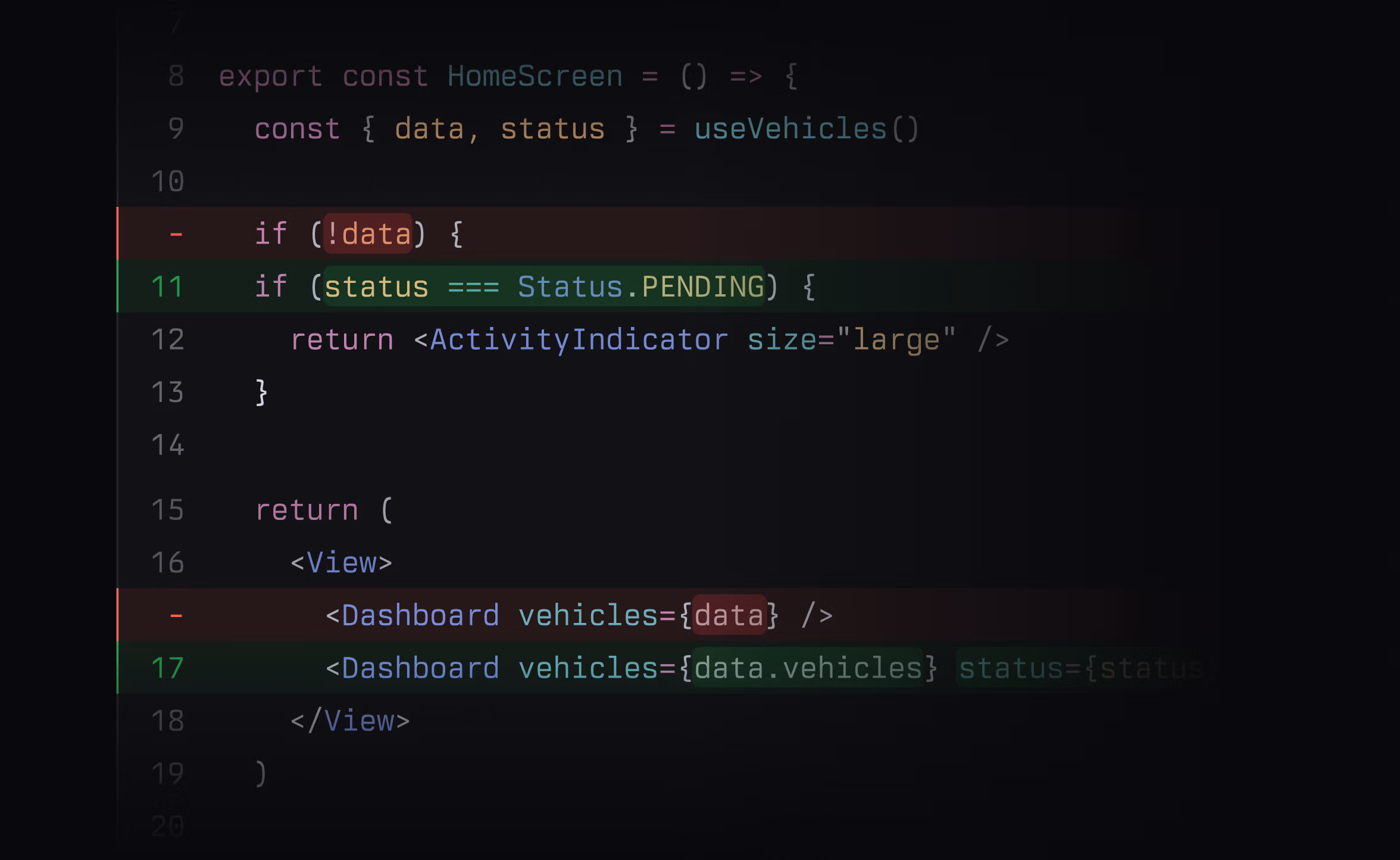 UI showing structural diff highlighting in Linear