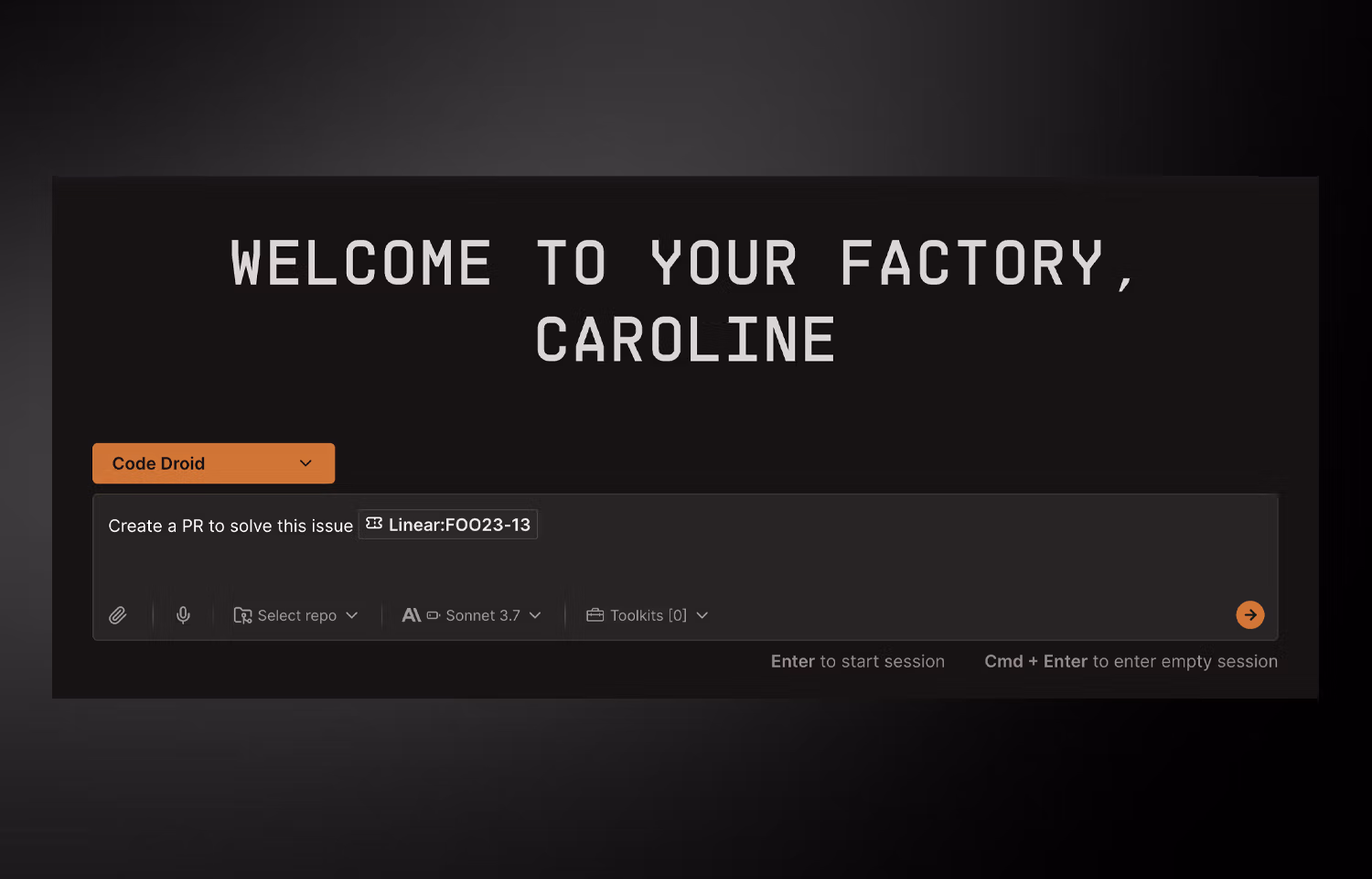 Factory interface showing a PR being requested