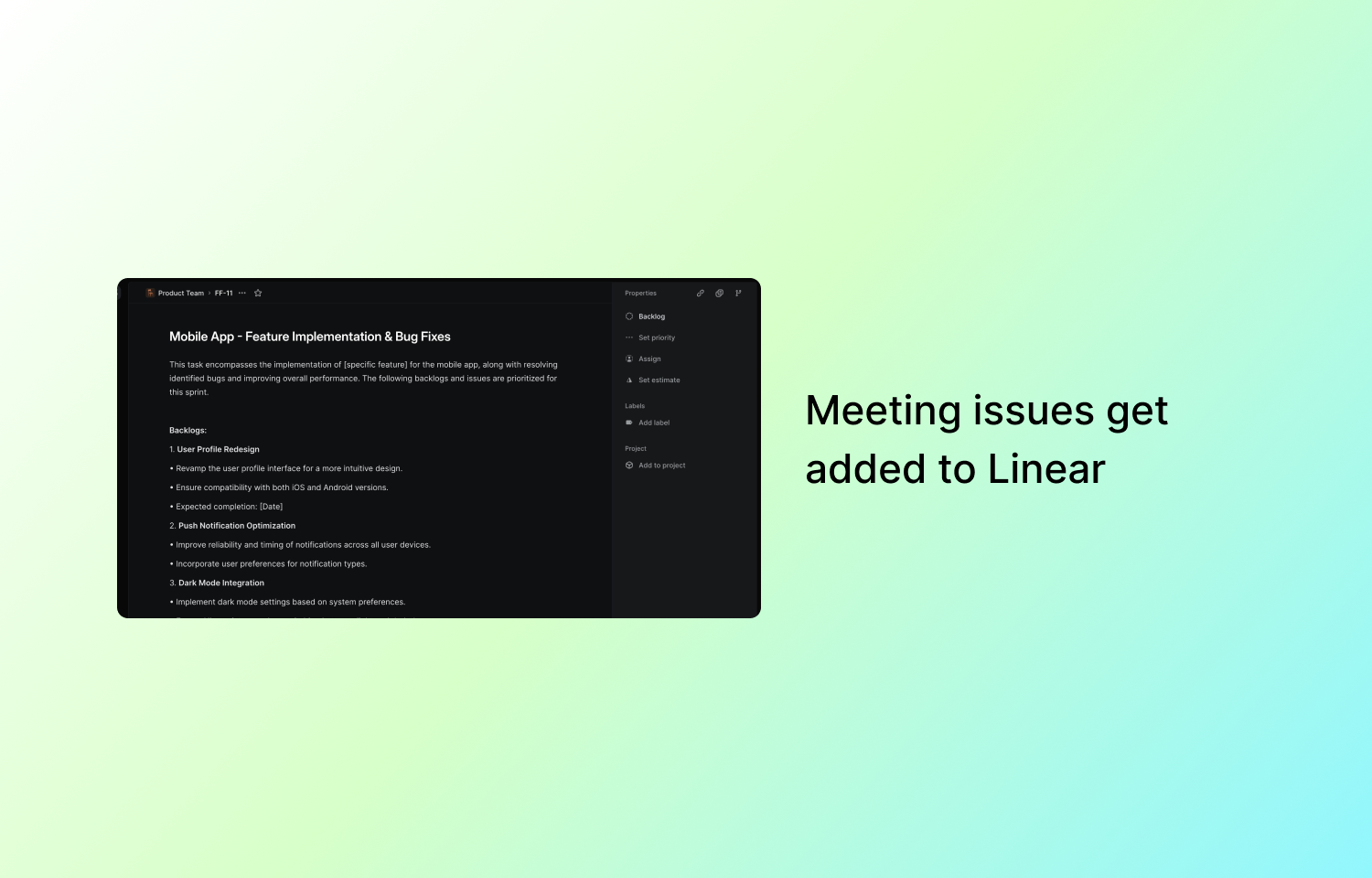 Linear issue showing a meeting notes automatically added