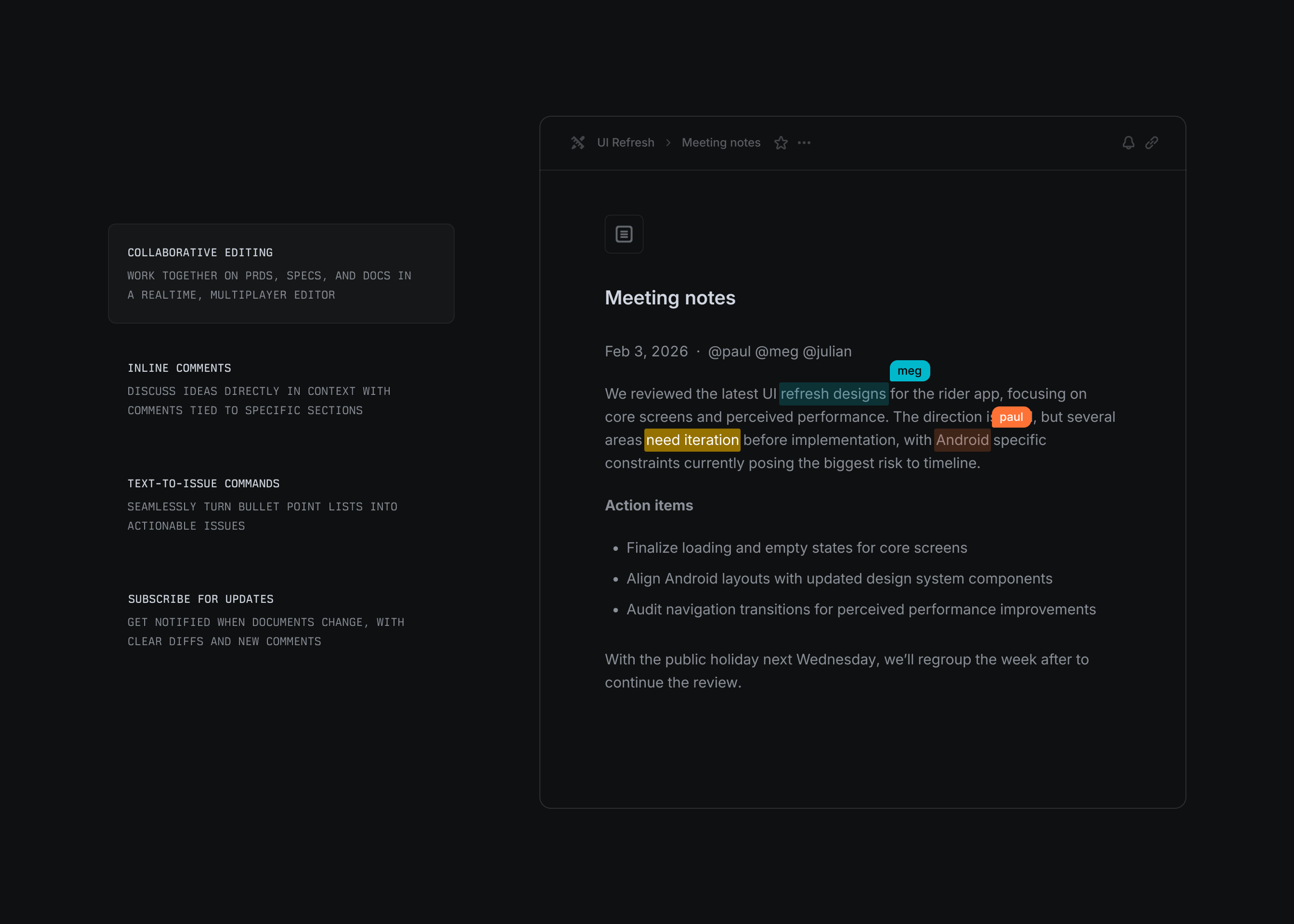 UI showing documents in Linear.