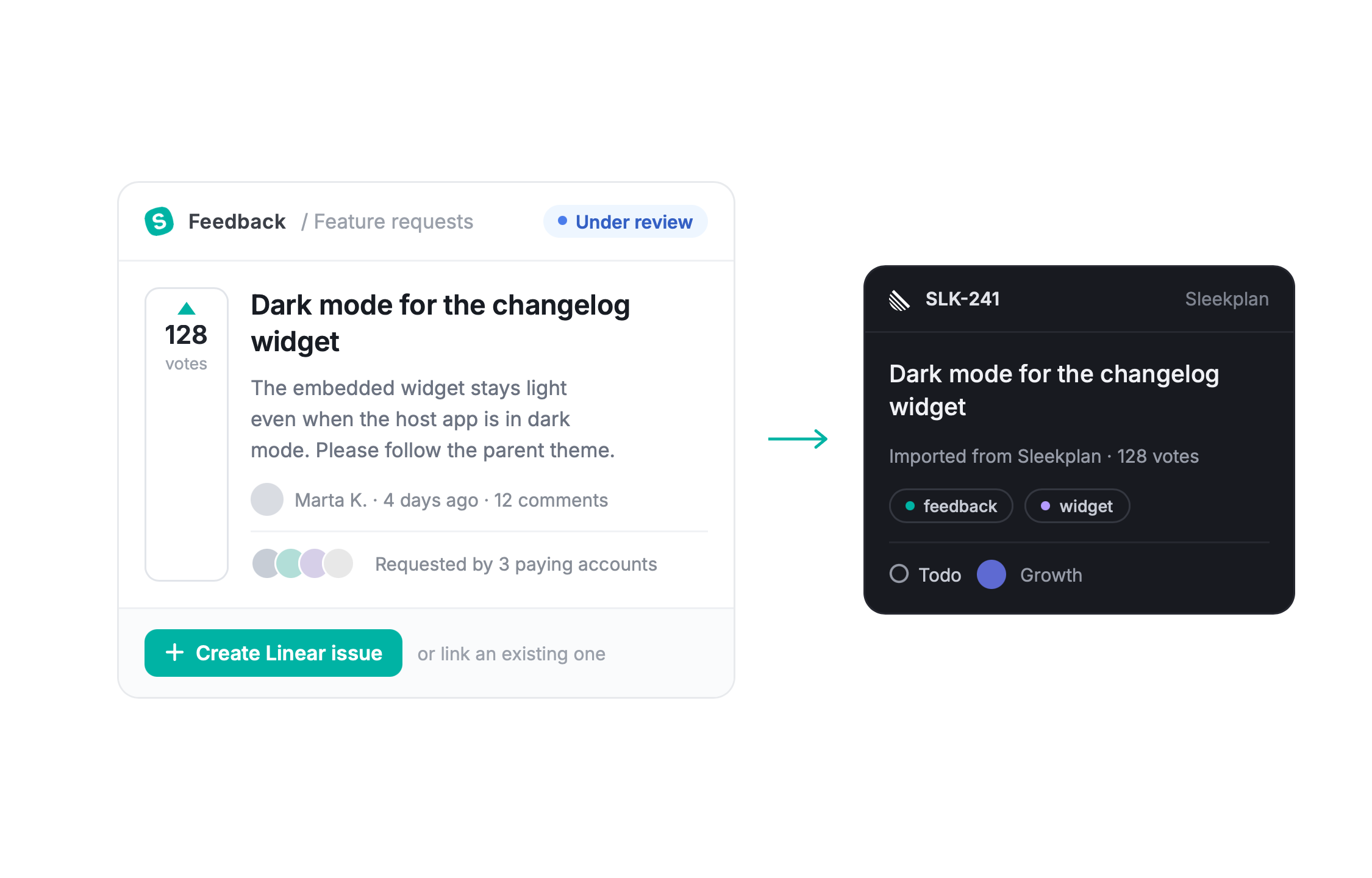 creating Linear issue from Sleekplan