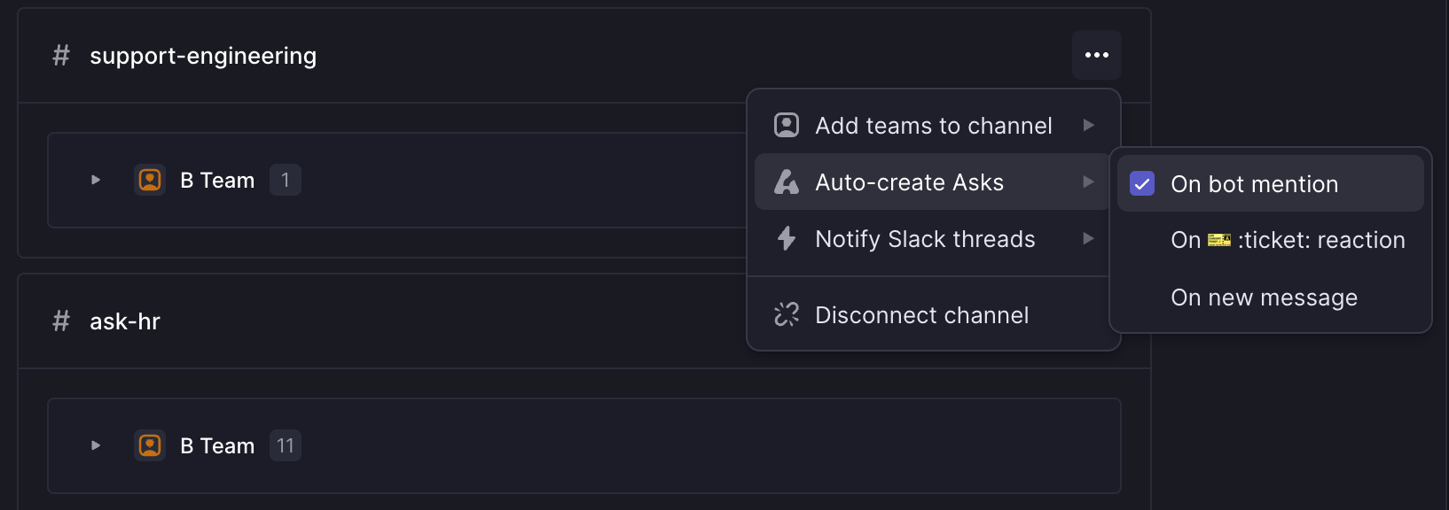 On bot mention selected in Asks settings