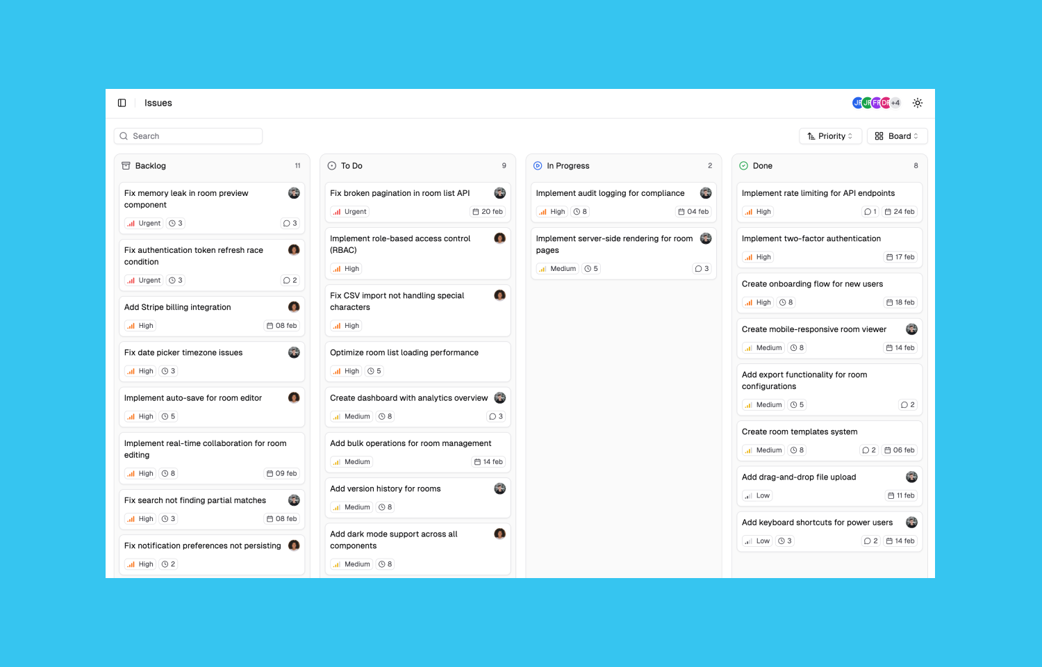 Helium rooms client view in light mode