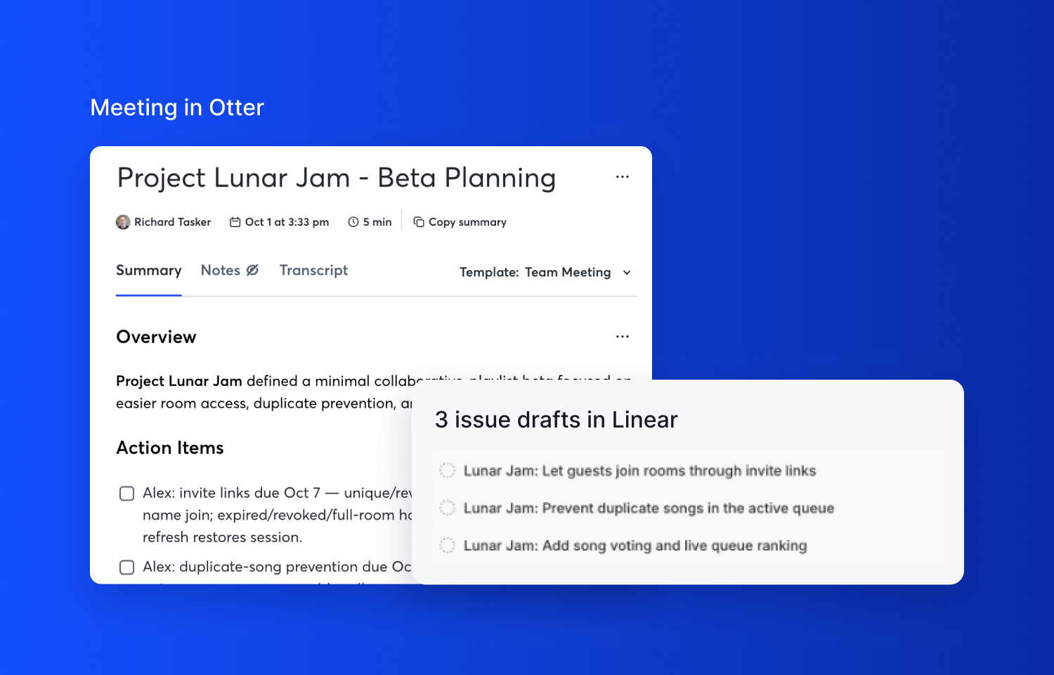 Turn Otter meeting decisions into Linear issue drafts