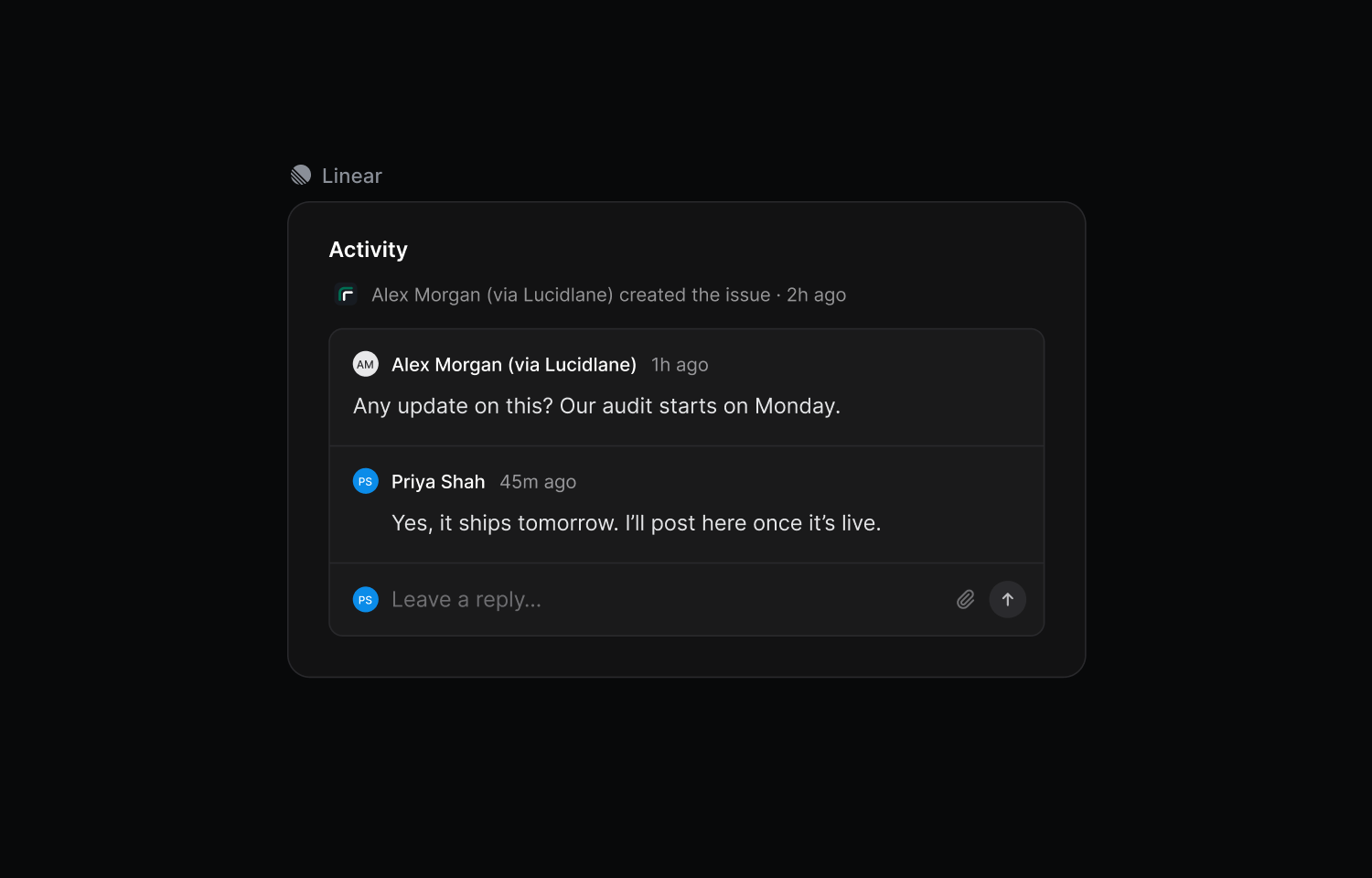 Client comments show up right in Linear