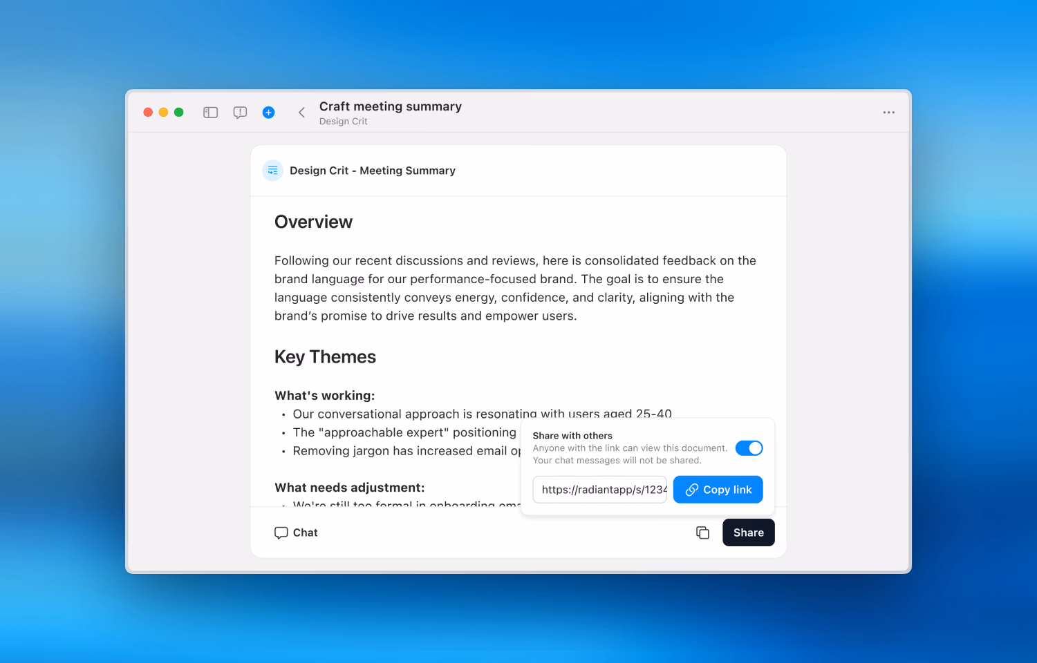 Collaborate on brand strategy documents with shareable notes