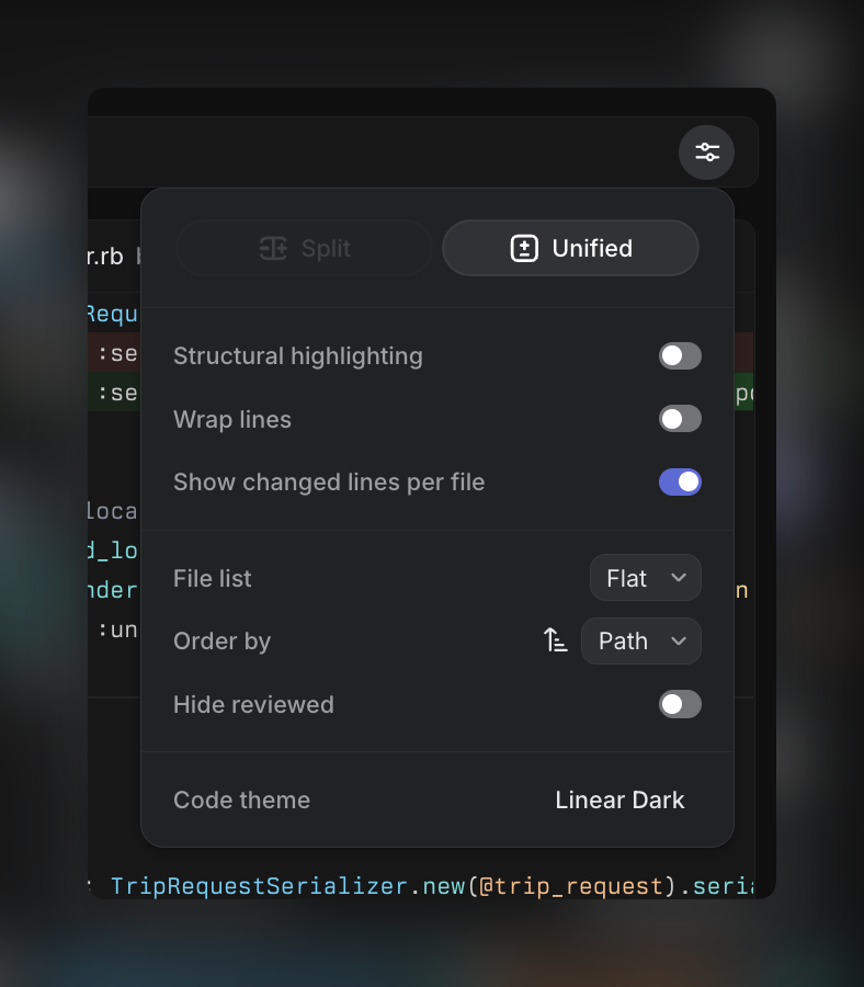 Unified and Split diff view options