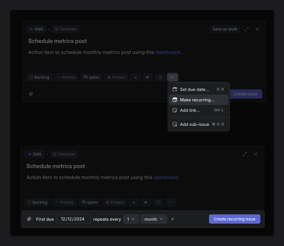 Creating a recurring issue from the issue composer