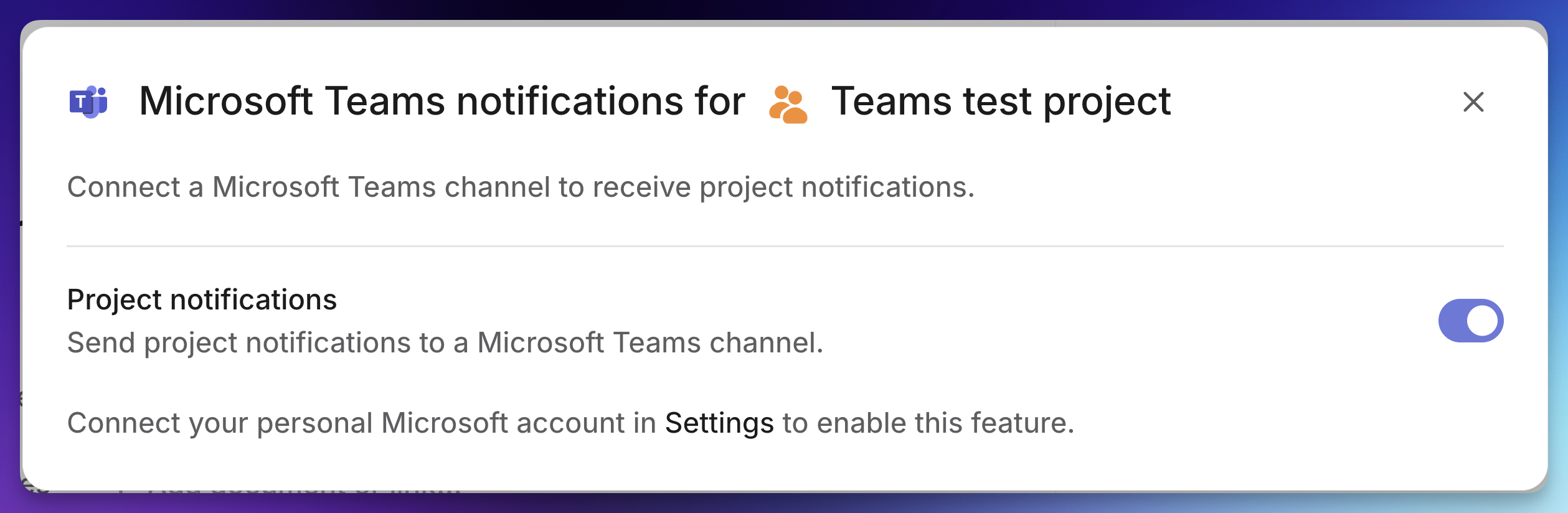 Configure a MS Teams channel for project update notifications