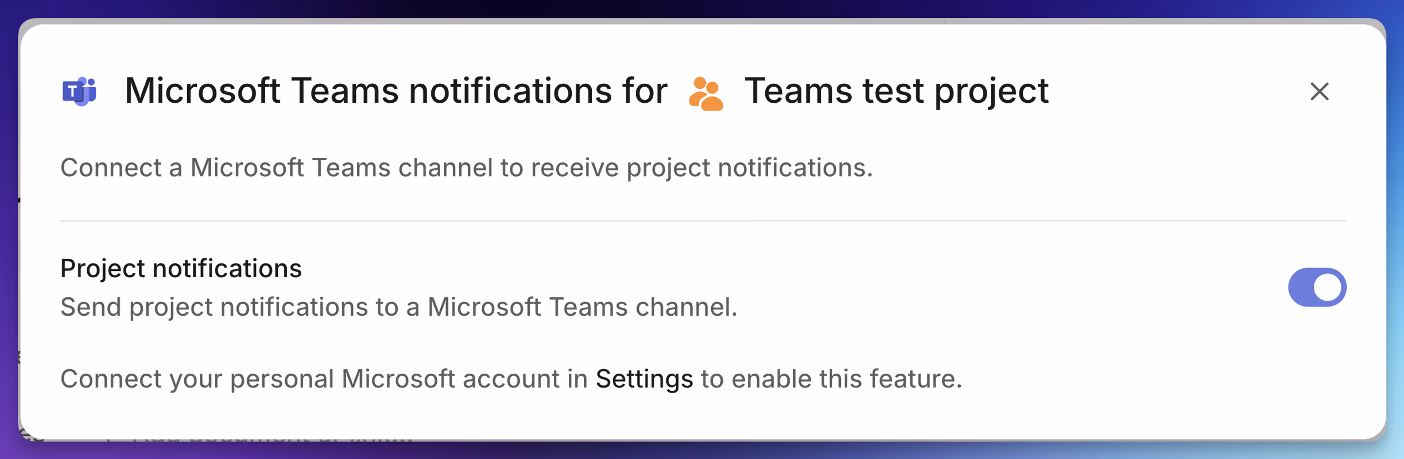 Configure a MS Teams channel for project update notifications