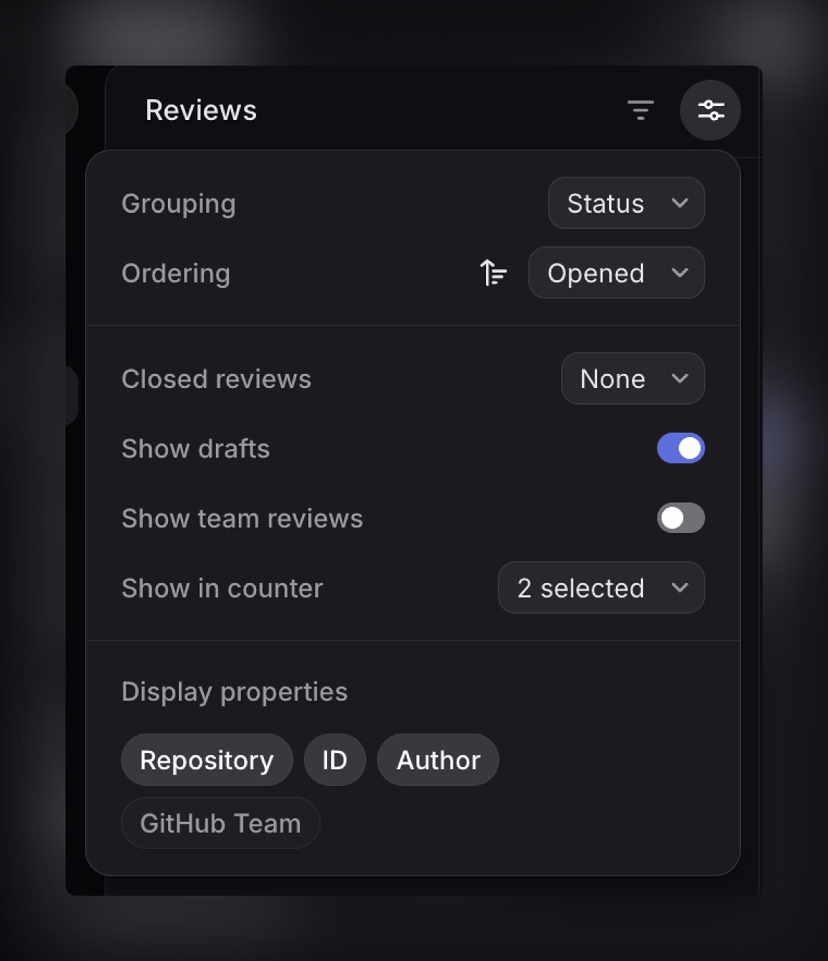 Display options for your Reviews