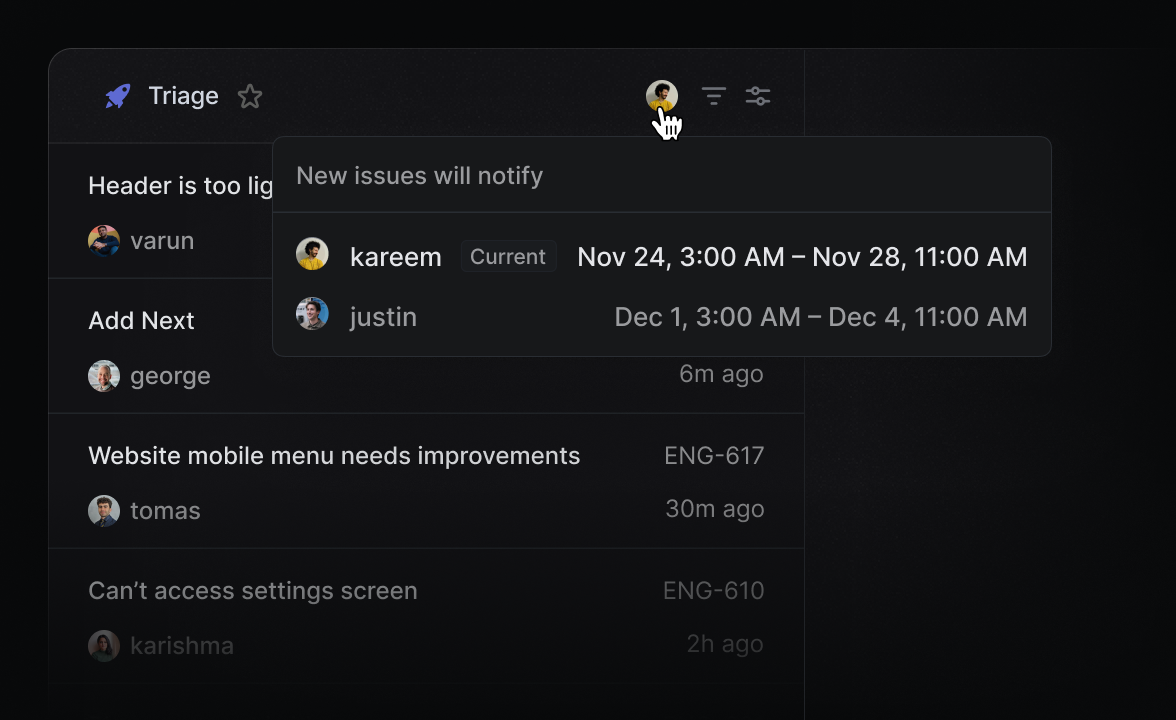 UI of Triage Responsibility in Linear