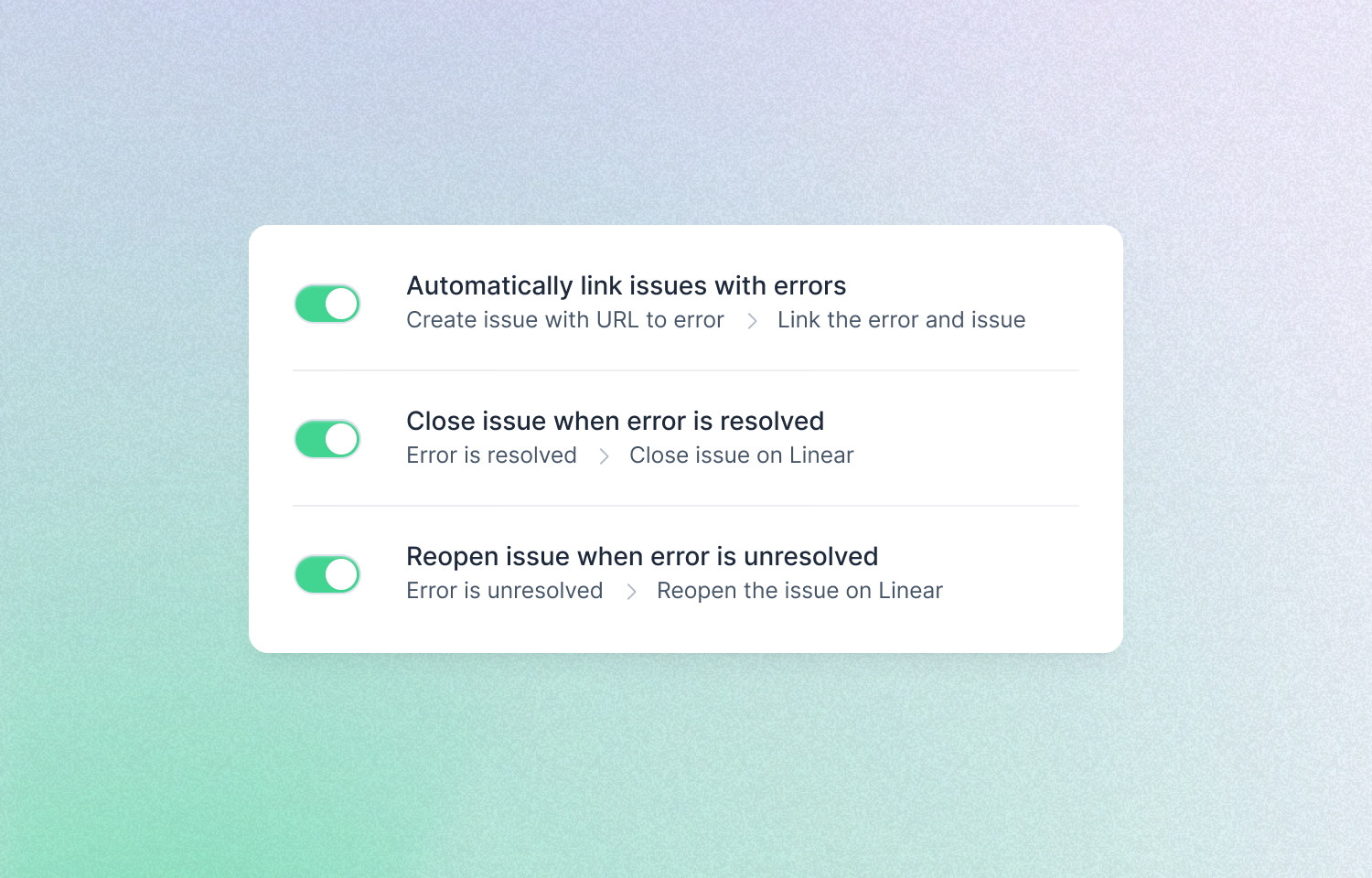 Configuration options in Flare showing settings to reopen or close issues