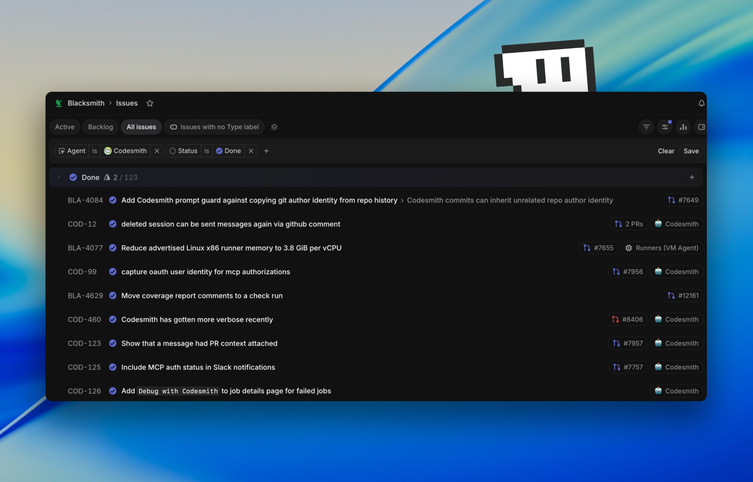 Linear issue view with codesmith agent