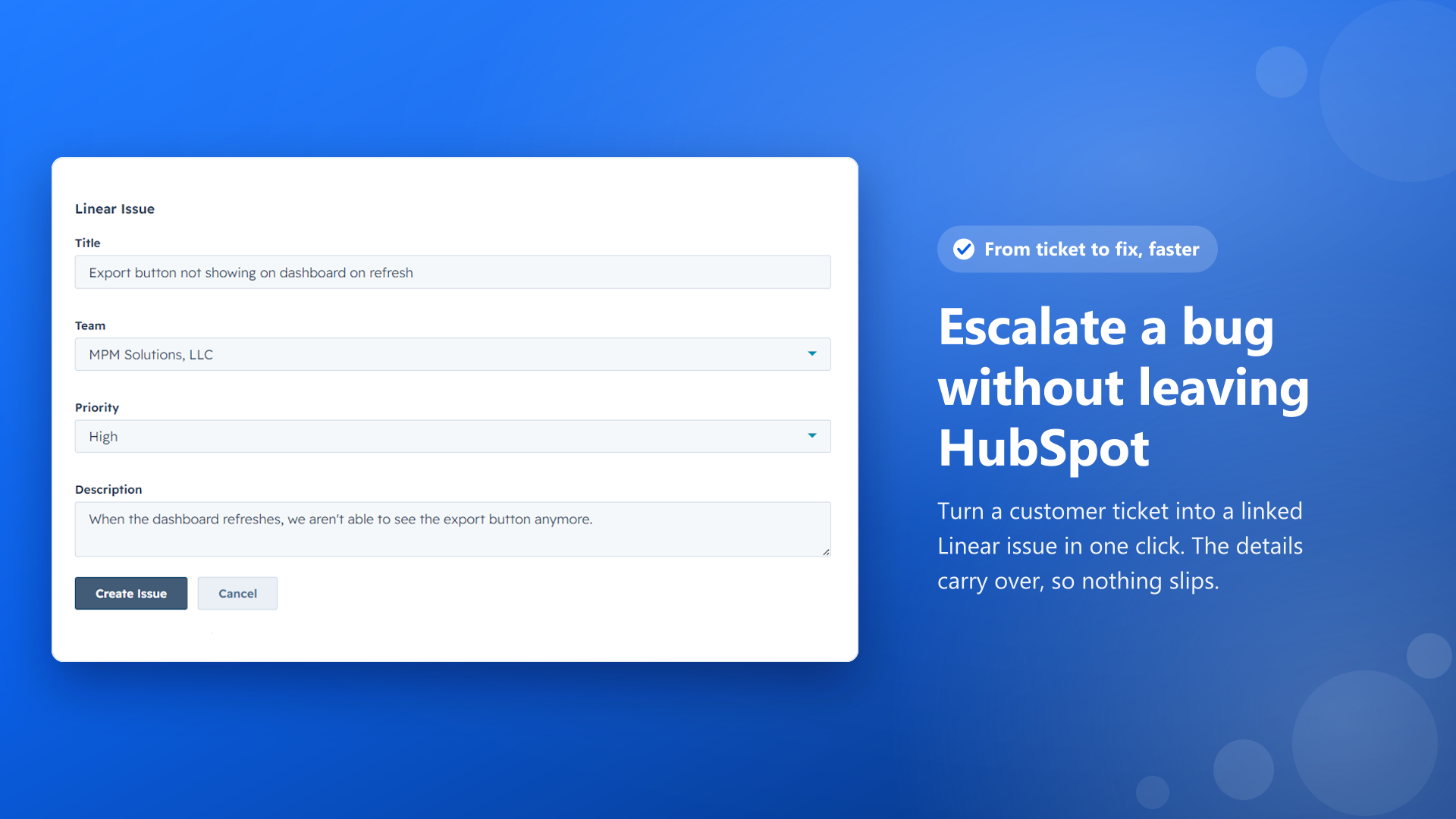 escalating a bug from hubspot