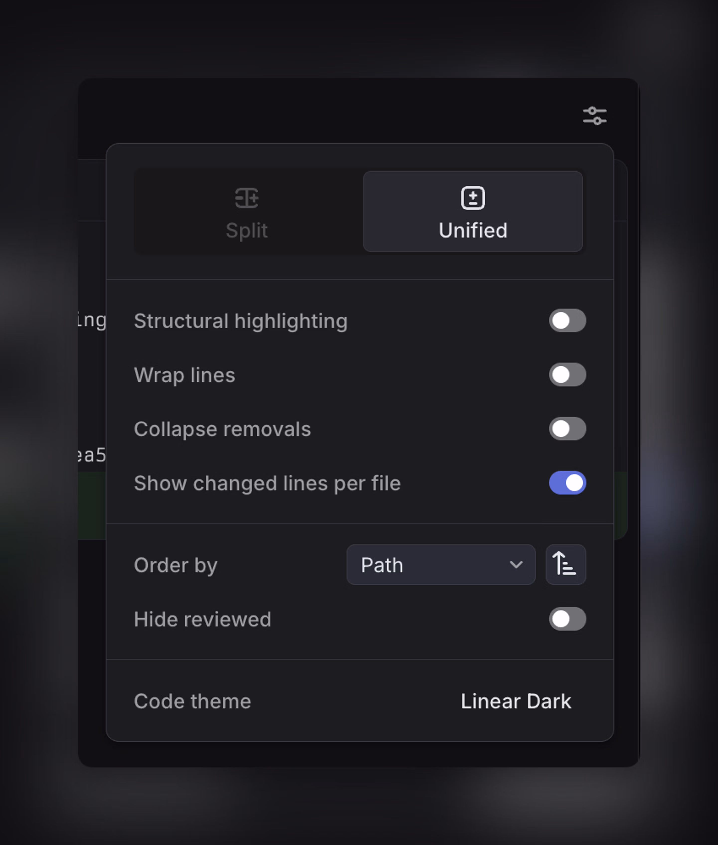 Unified and Split diff view options