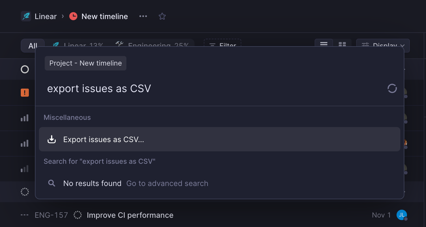 Export issues as CSV on the command menu