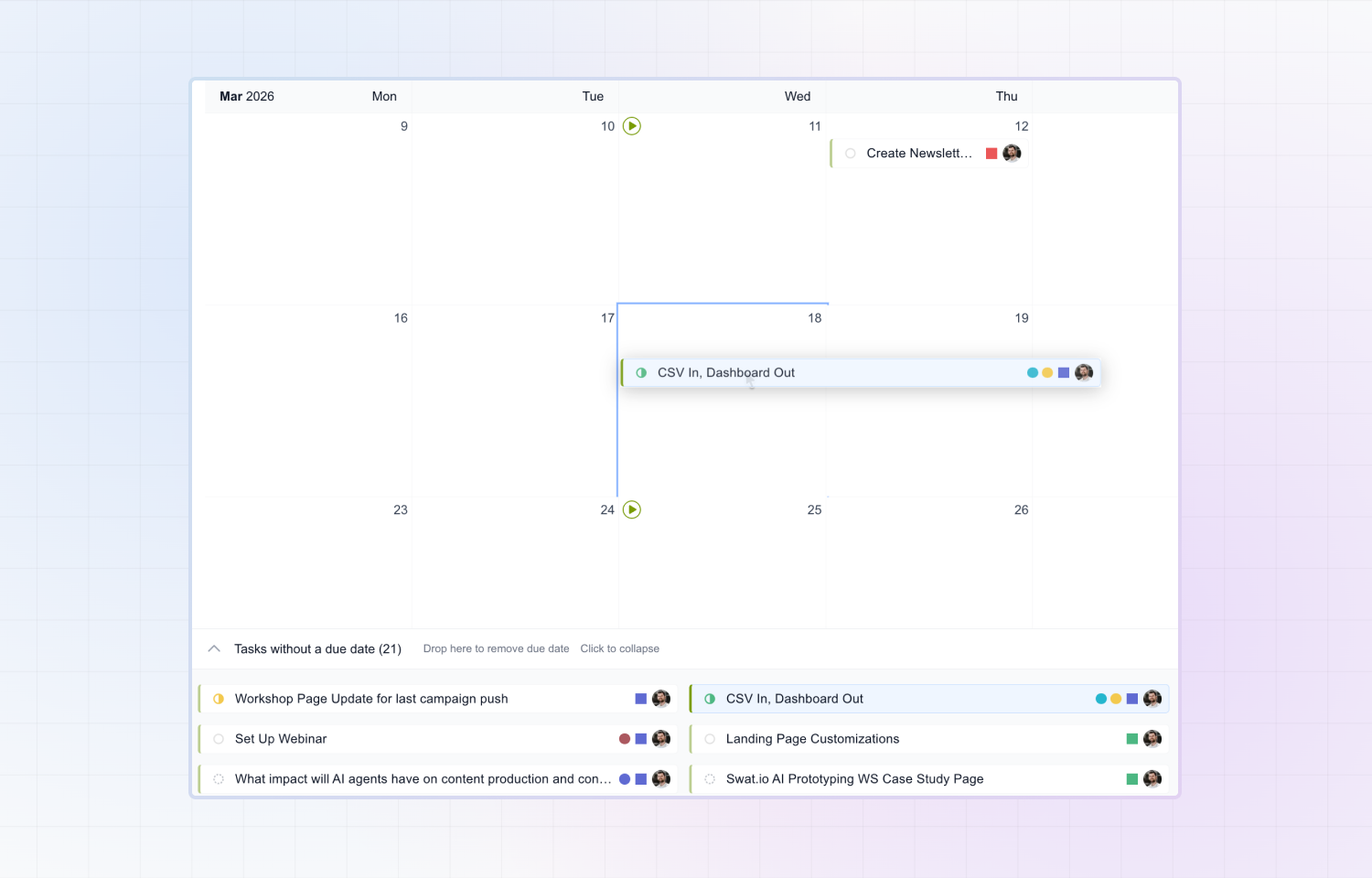 calendar view in Lincal