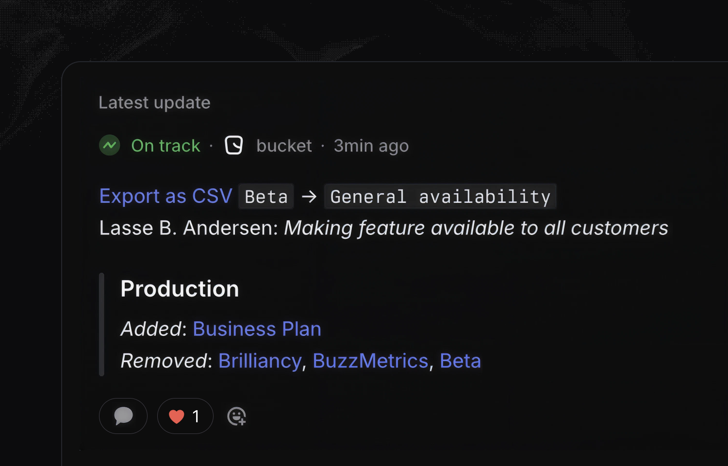 Bucket showing an update of a flag in a project update