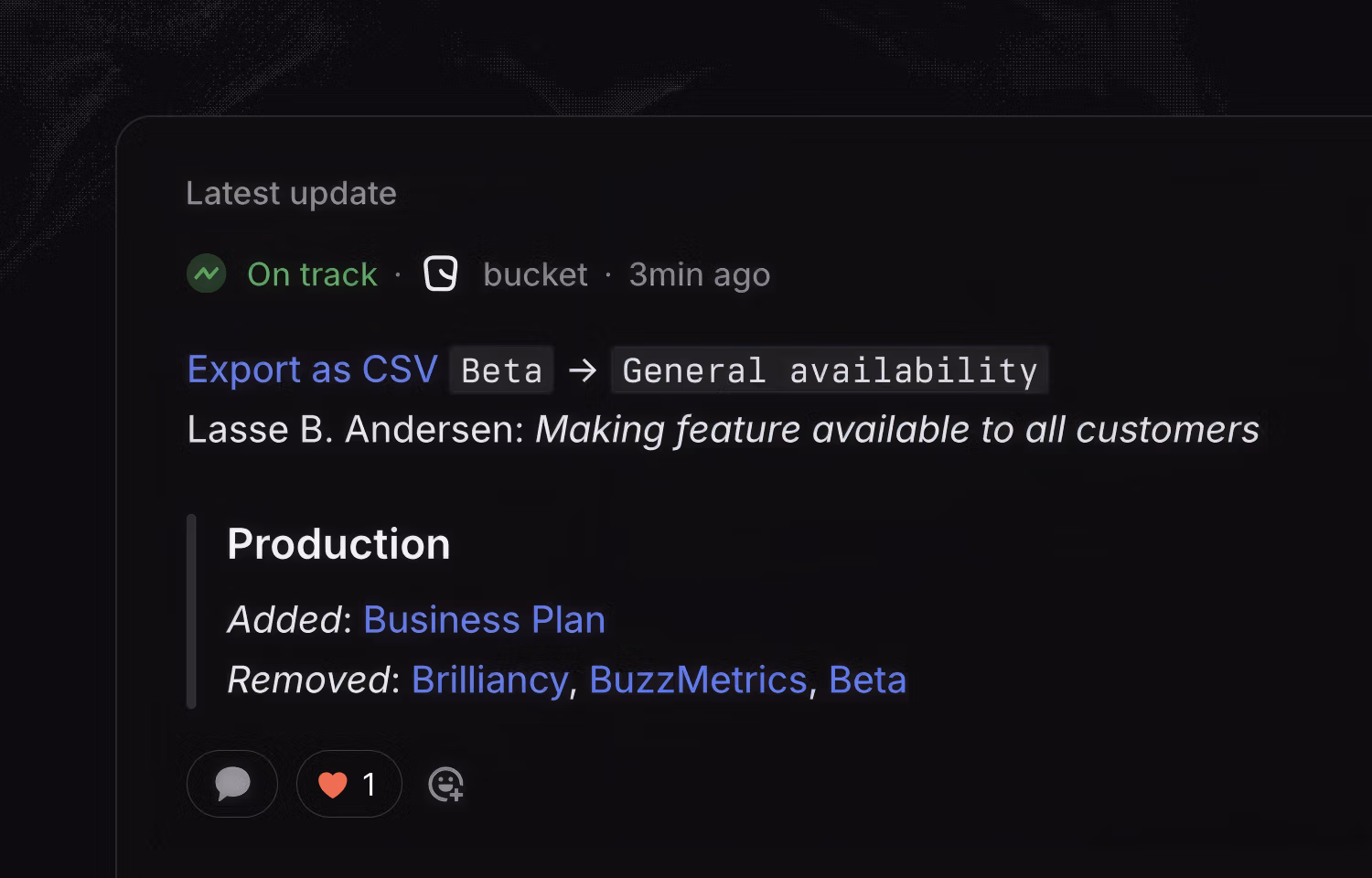 Bucket showing an update of a flag in a project update